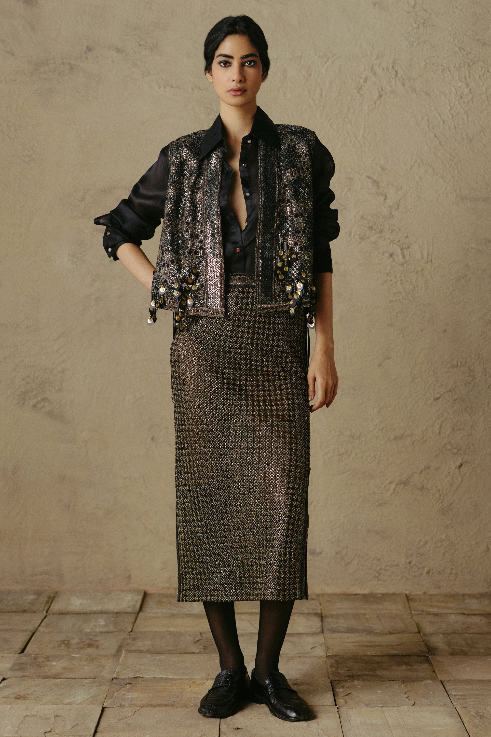 Black Gold Tassel Gilet
