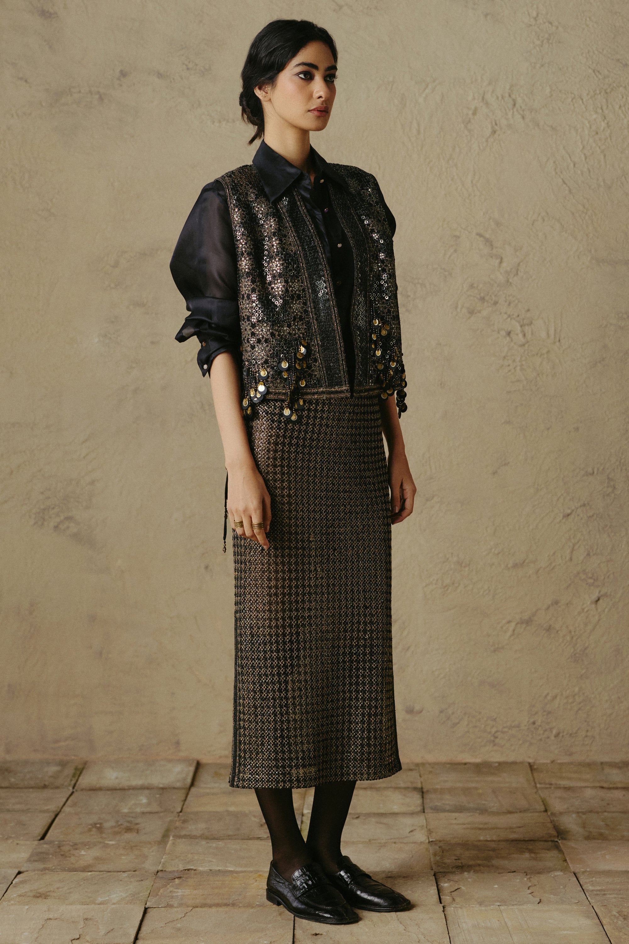 Black Gold Tassel Gilet