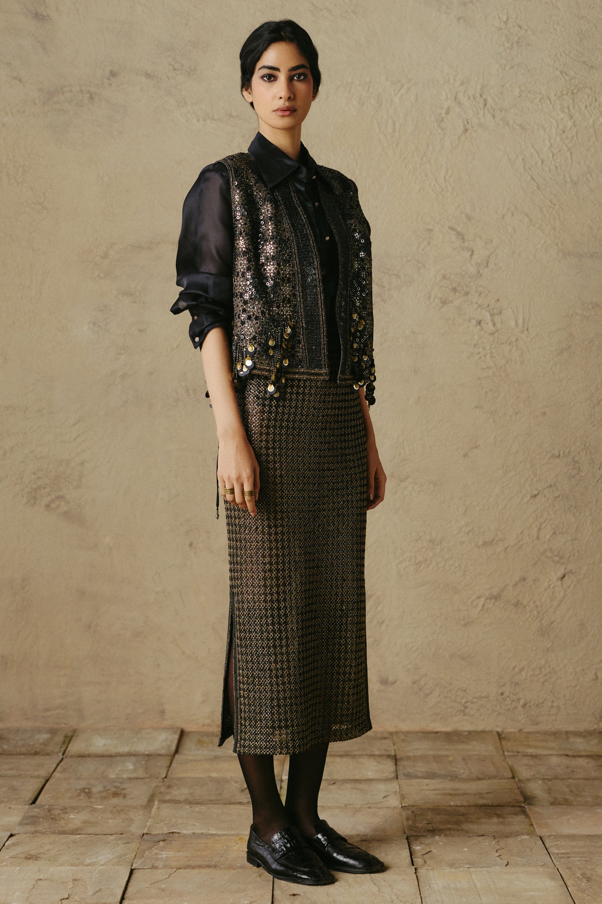 Black Gold Tassel Gilet