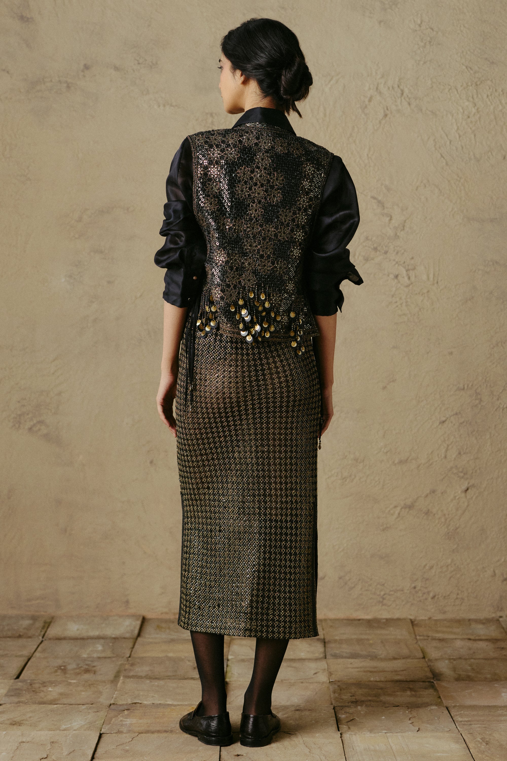 Black Gold Tassel Gilet