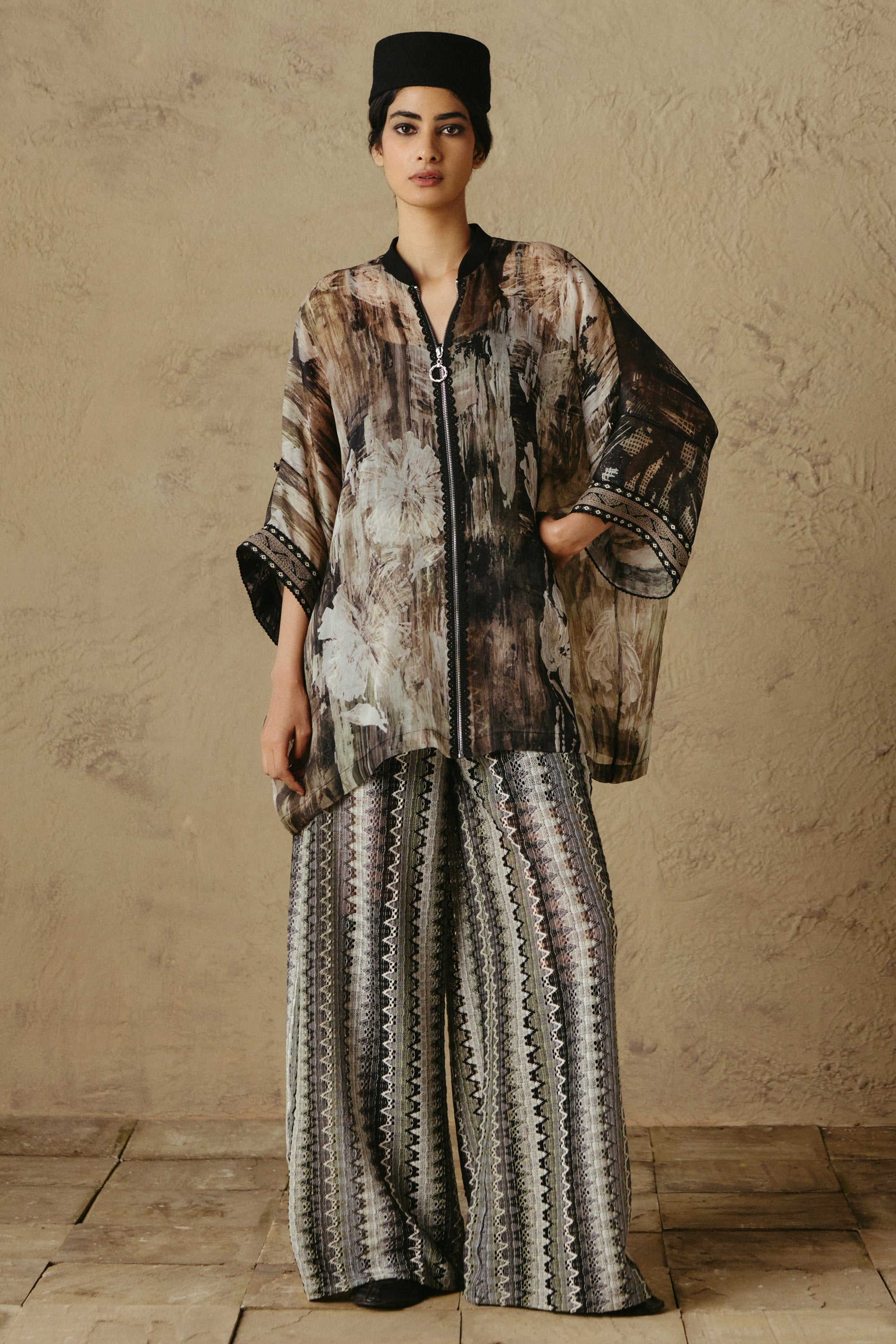 Zip Collar Organza Tunic