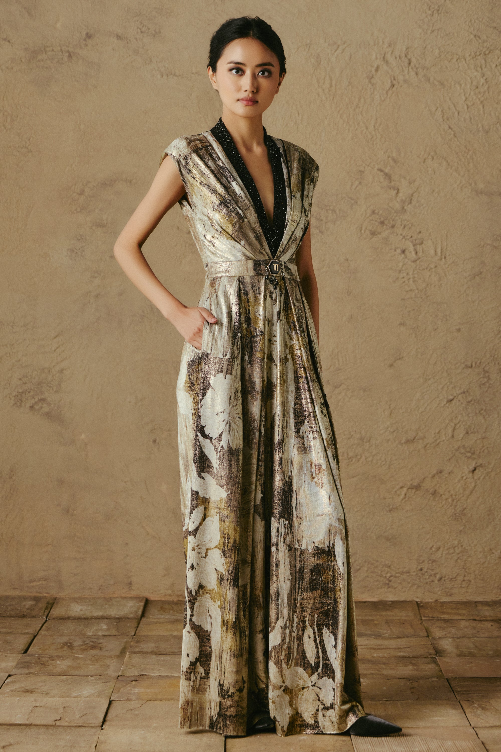 Jewel Rib Foil Jumpsuit