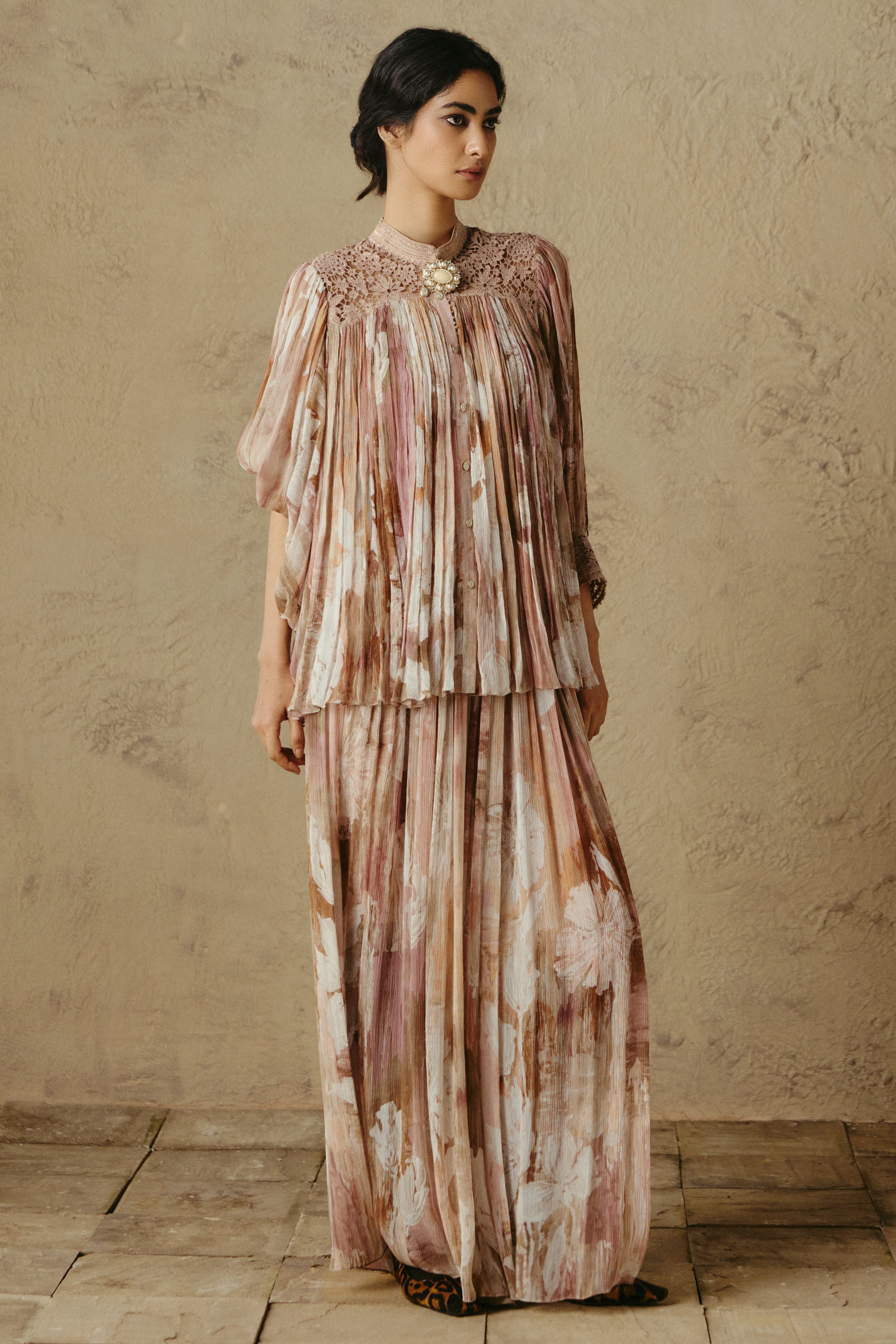 Blush Gathered Chiffon Trousers