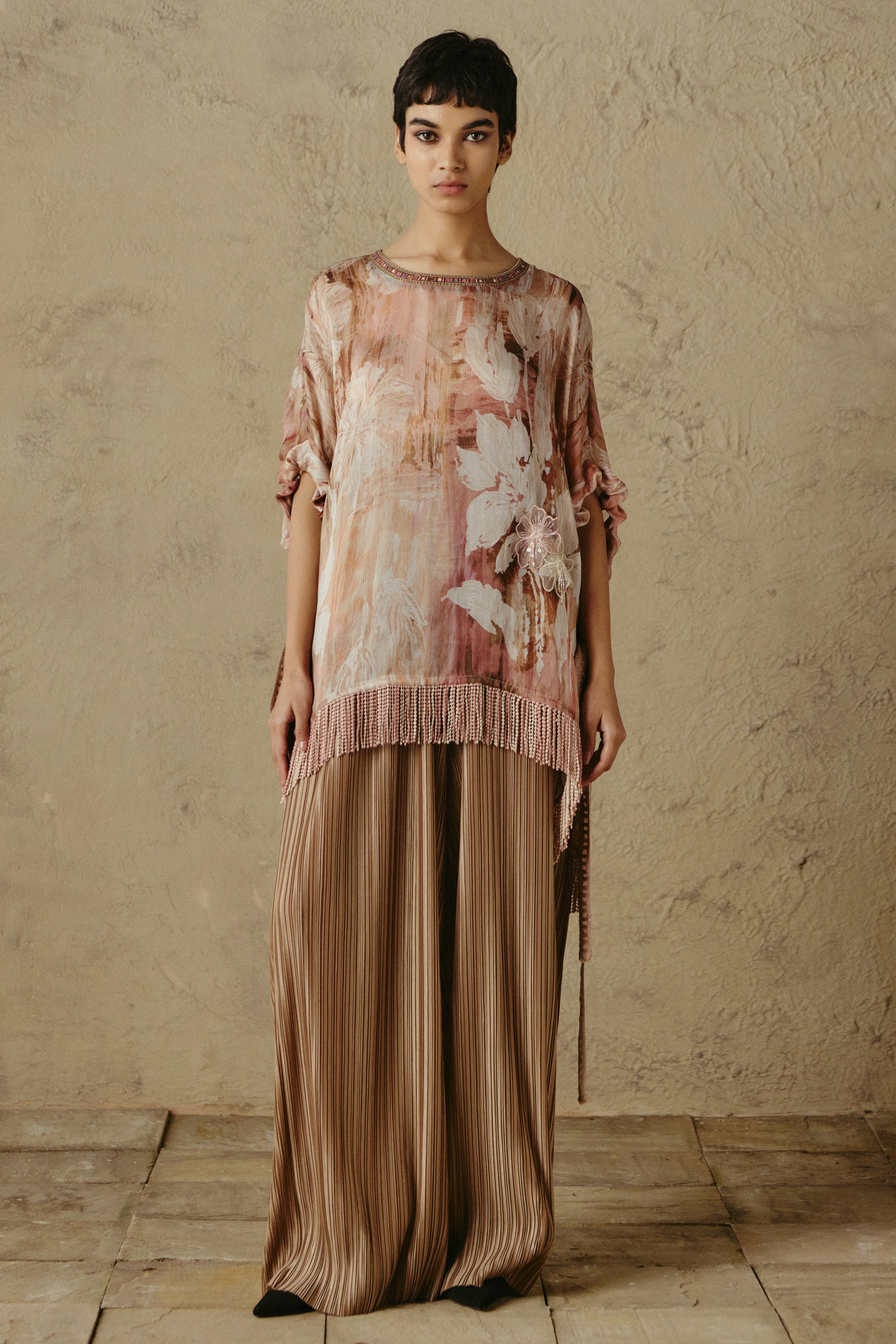 Floral Rib Organza Top