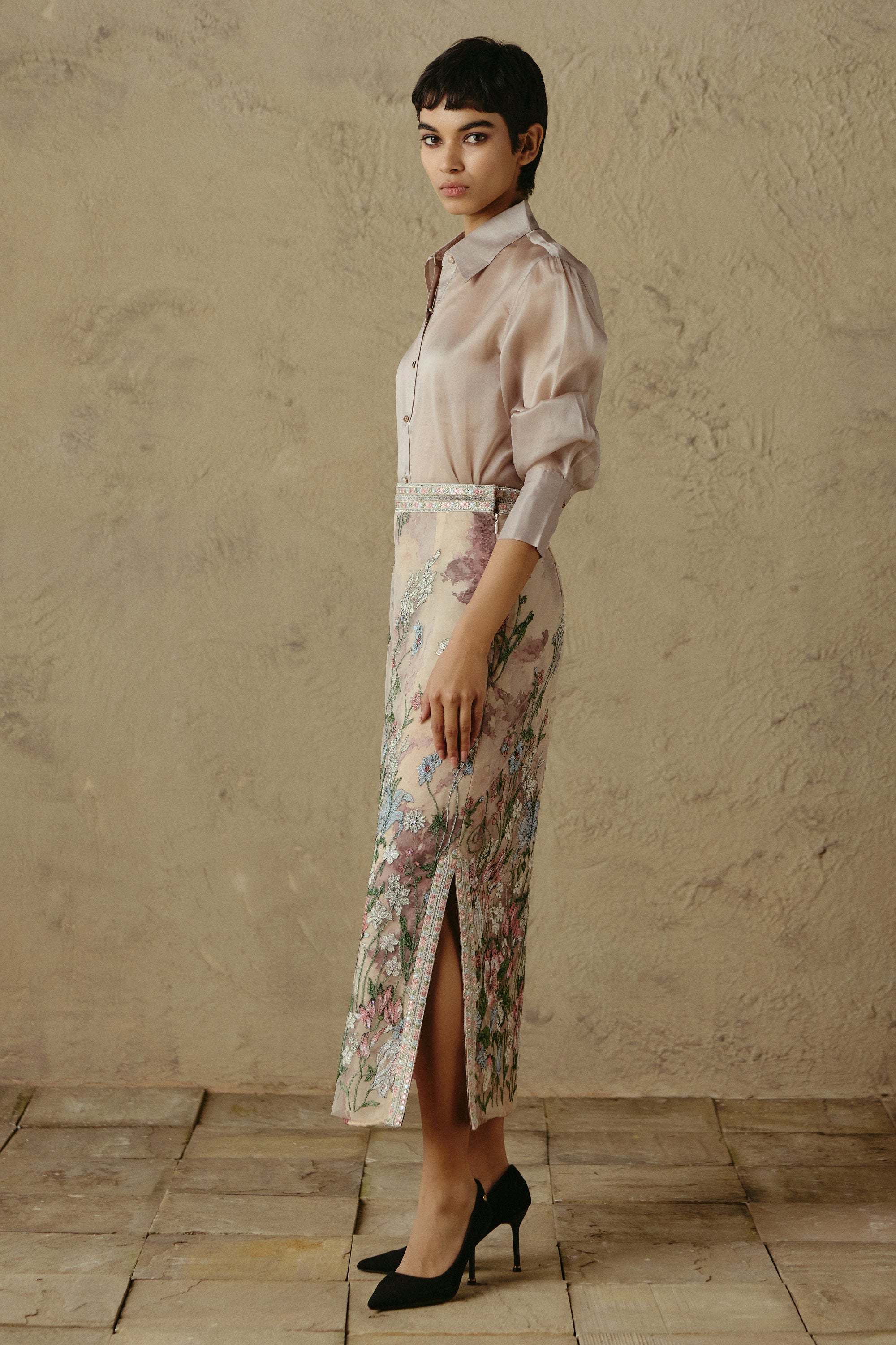 Floral Border Pencil Skirt