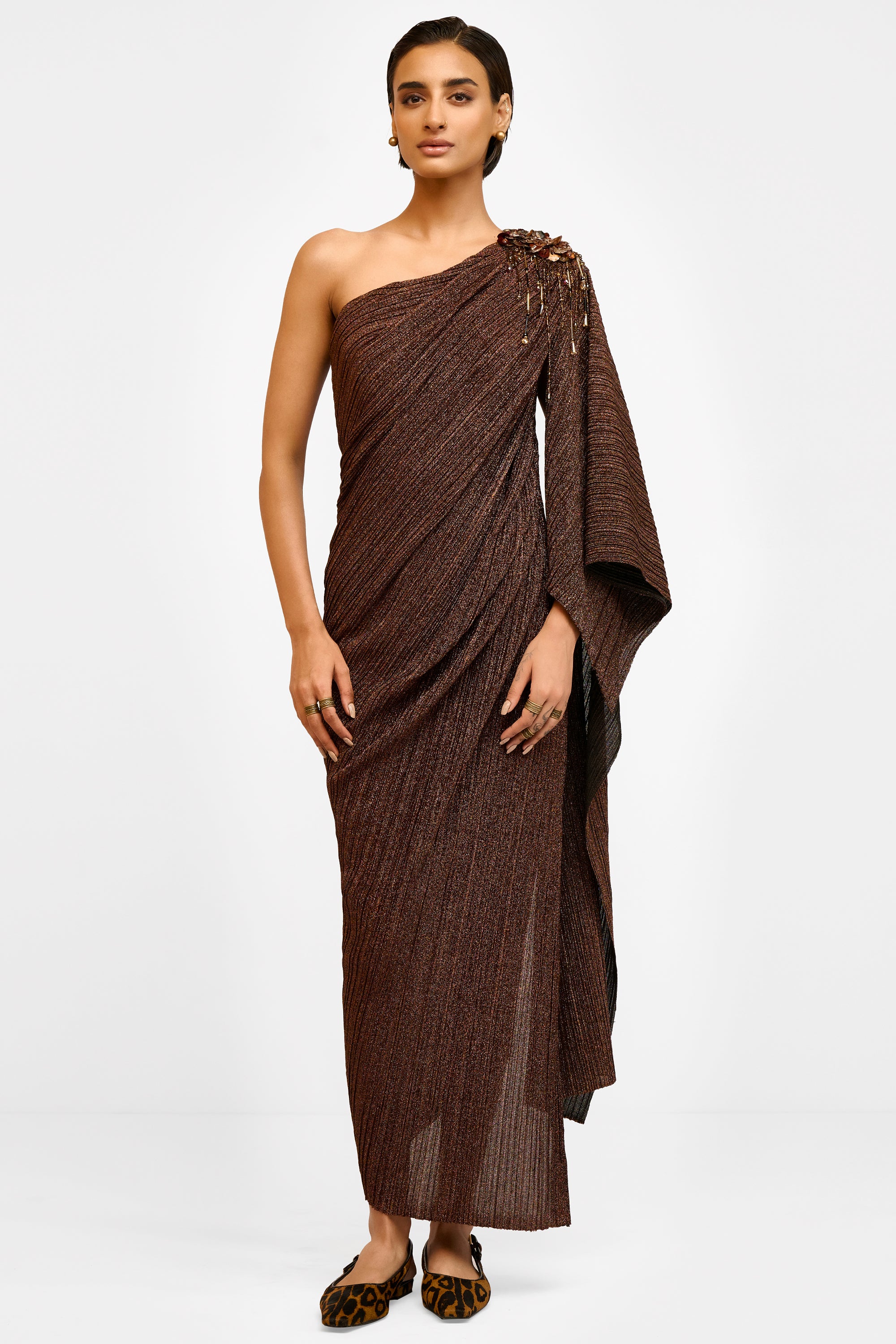 Crinkled One Shoulder Dress