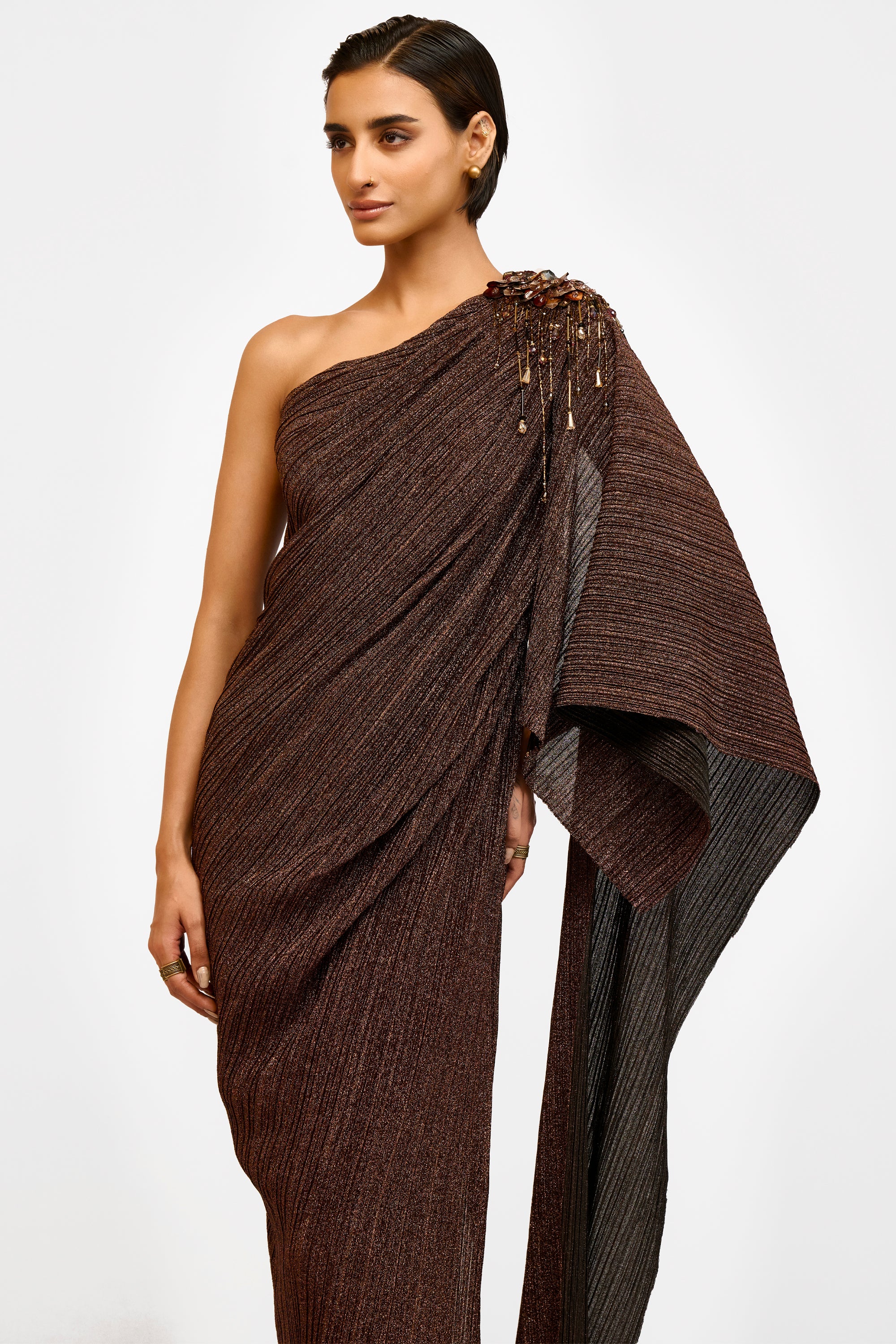 Crinkled One Shoulder Dress