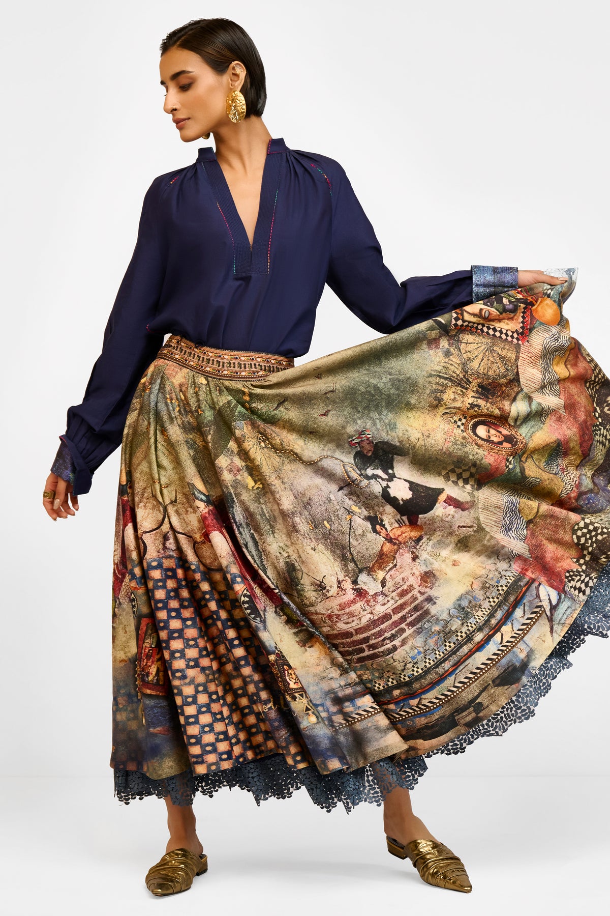 Printed Chanderi Skirt