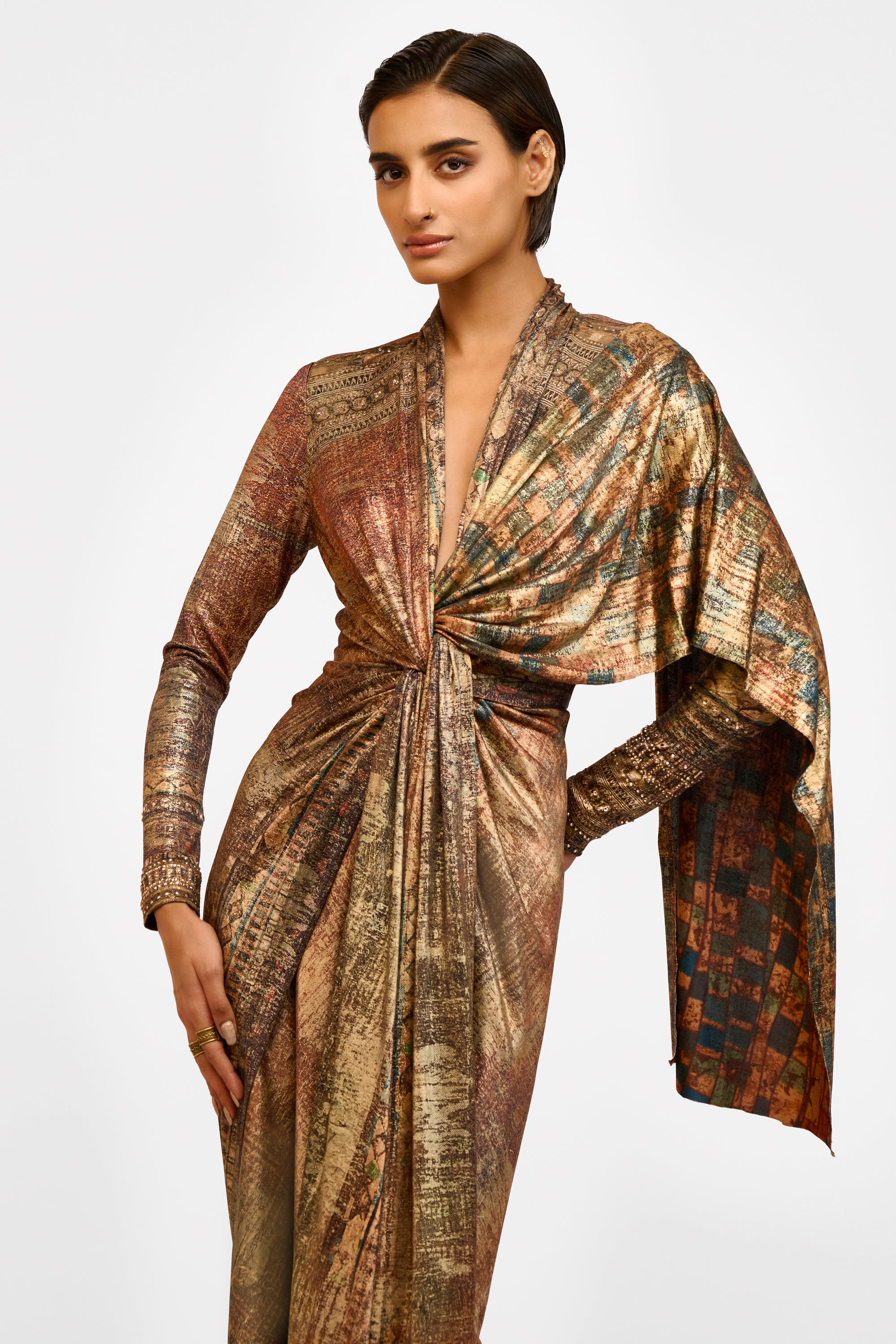 Draped Foil Dress