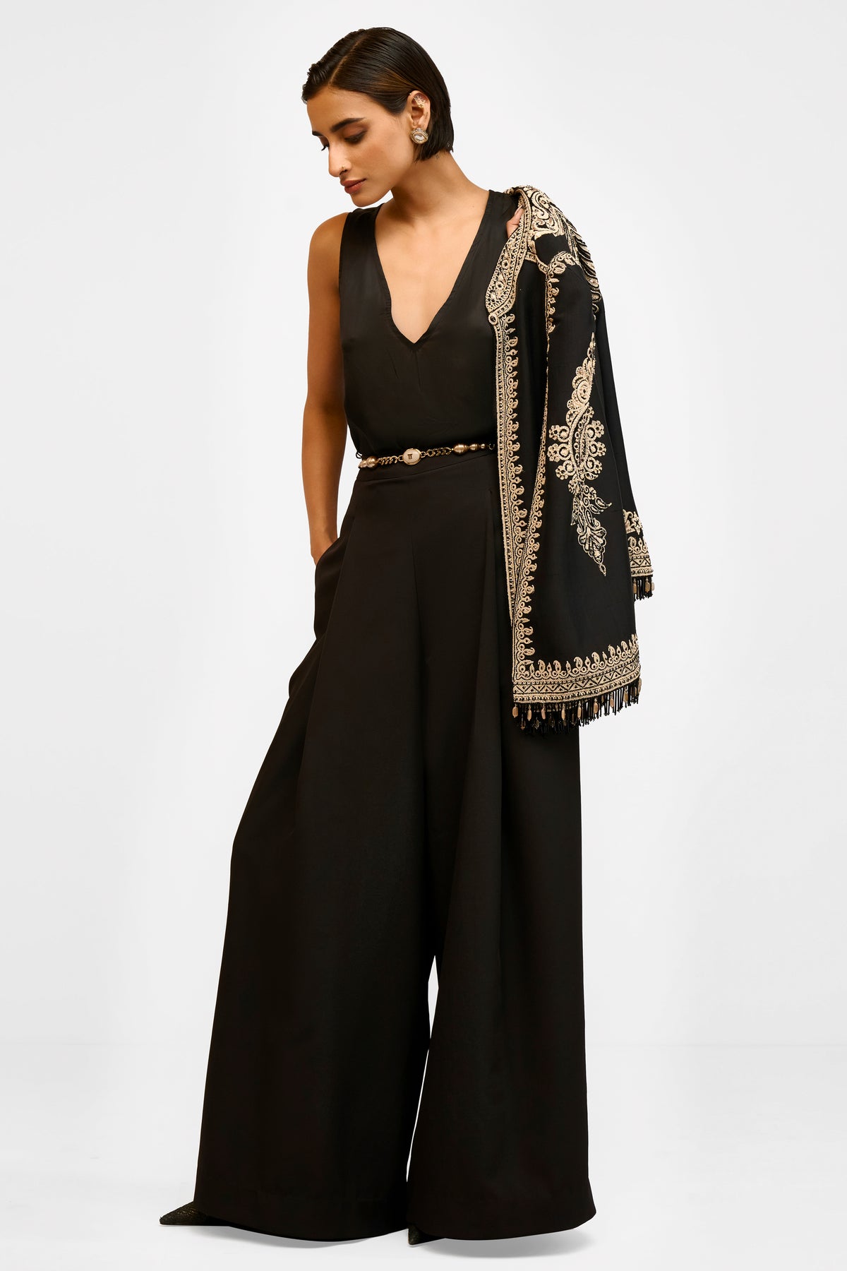 Embroidered Banana Crepe Trouser