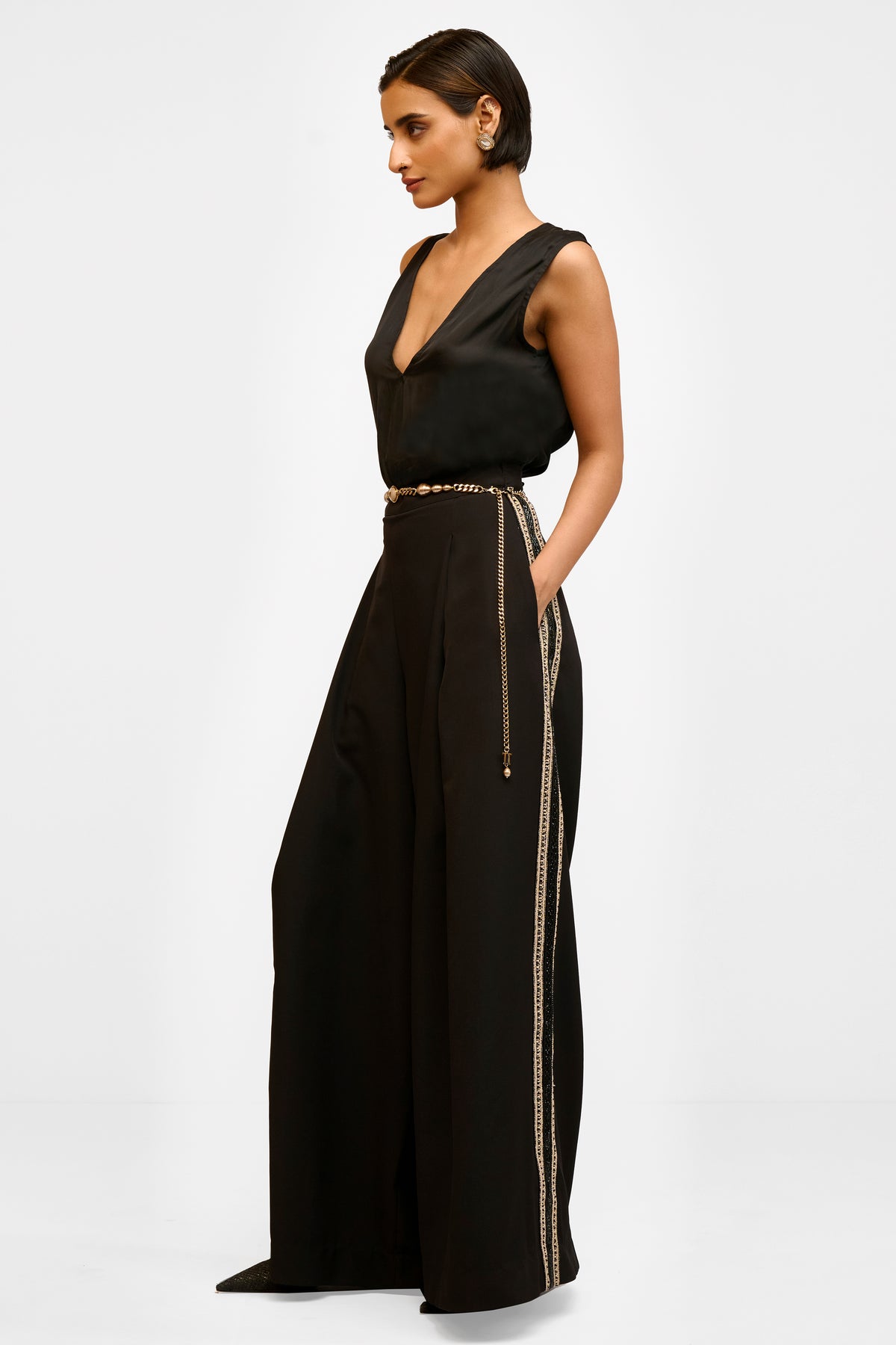 Embroidered Banana Crepe Trouser