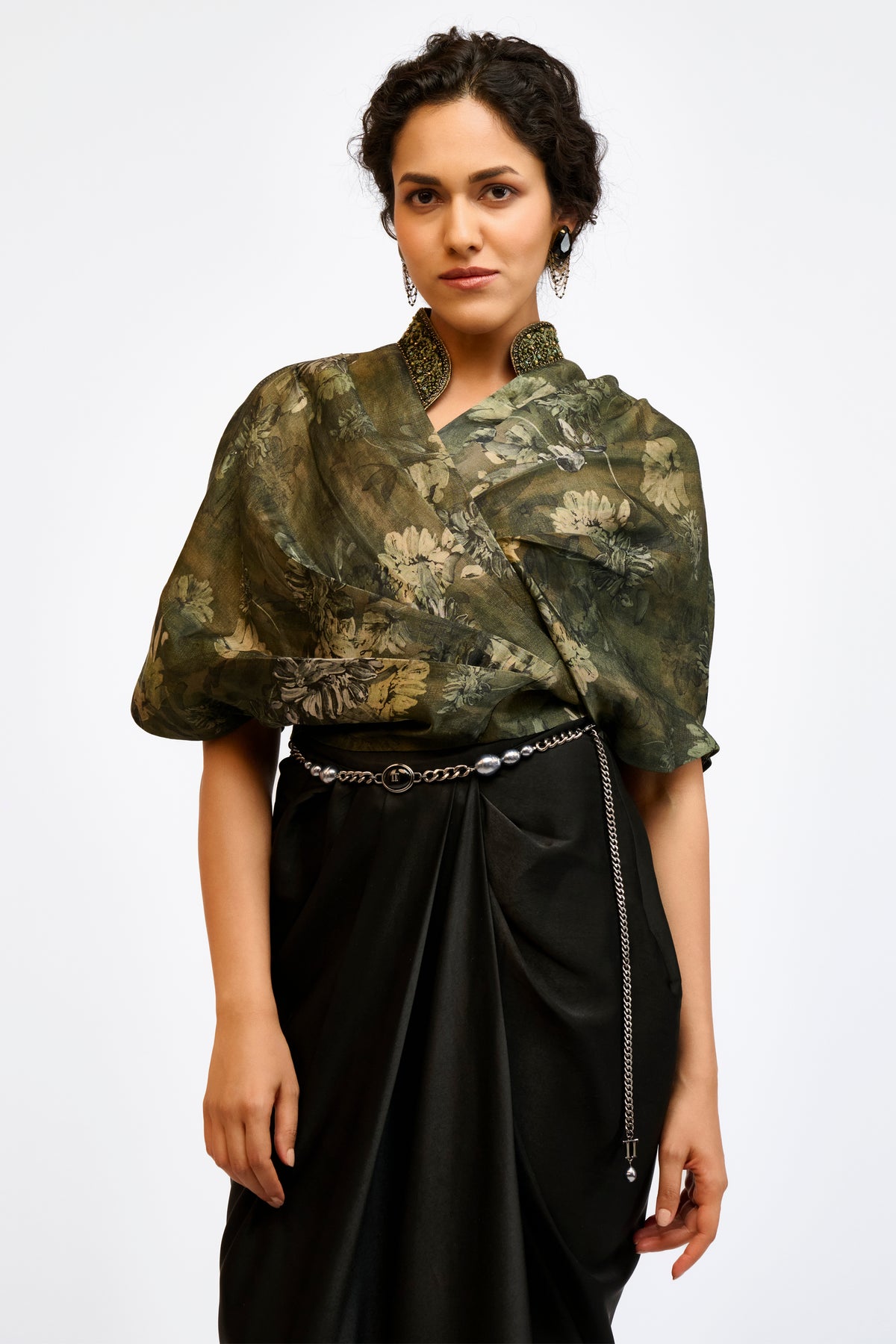 Linen Satin Wrap Top