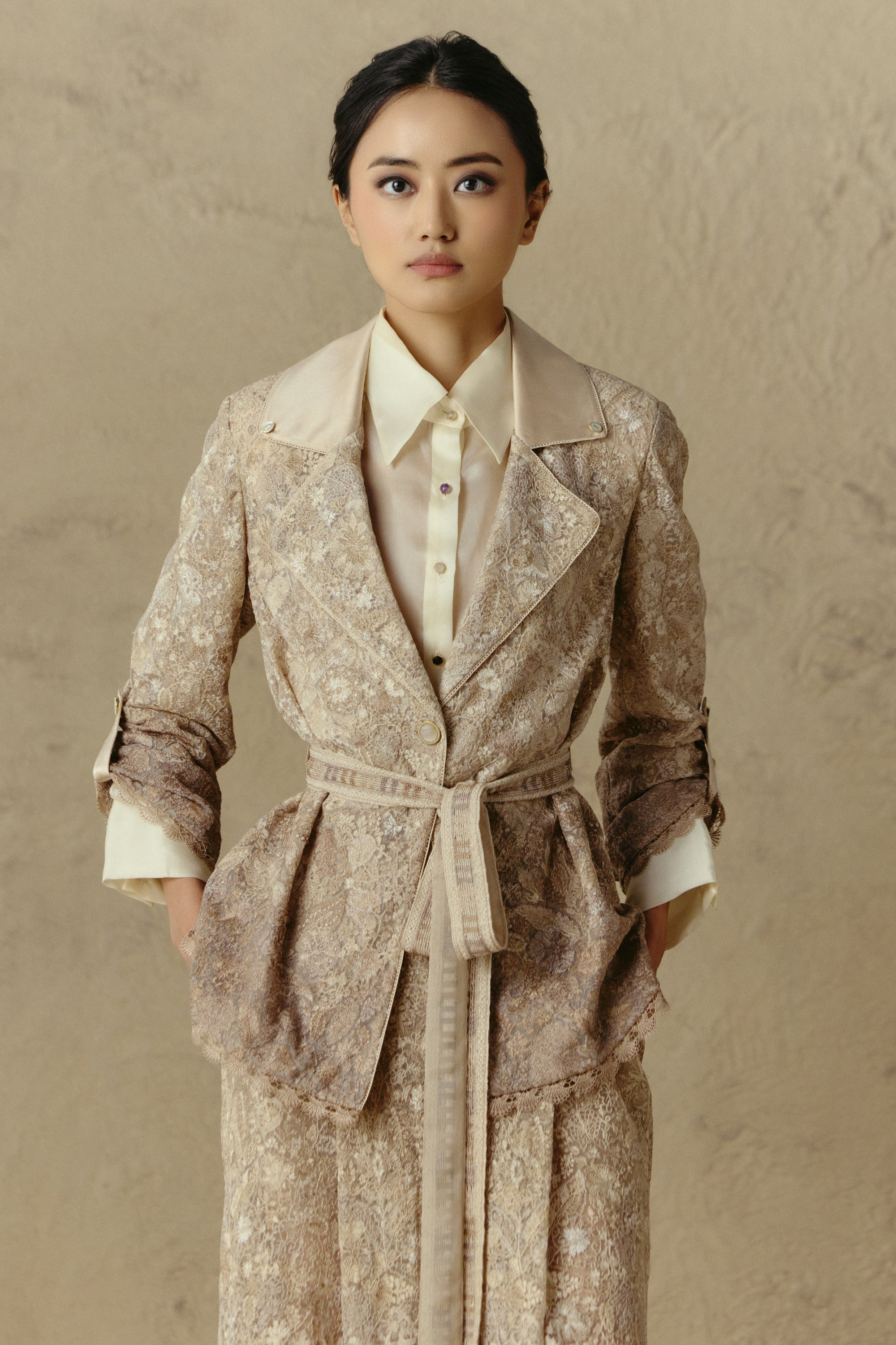 Embroidered Belted Jacket