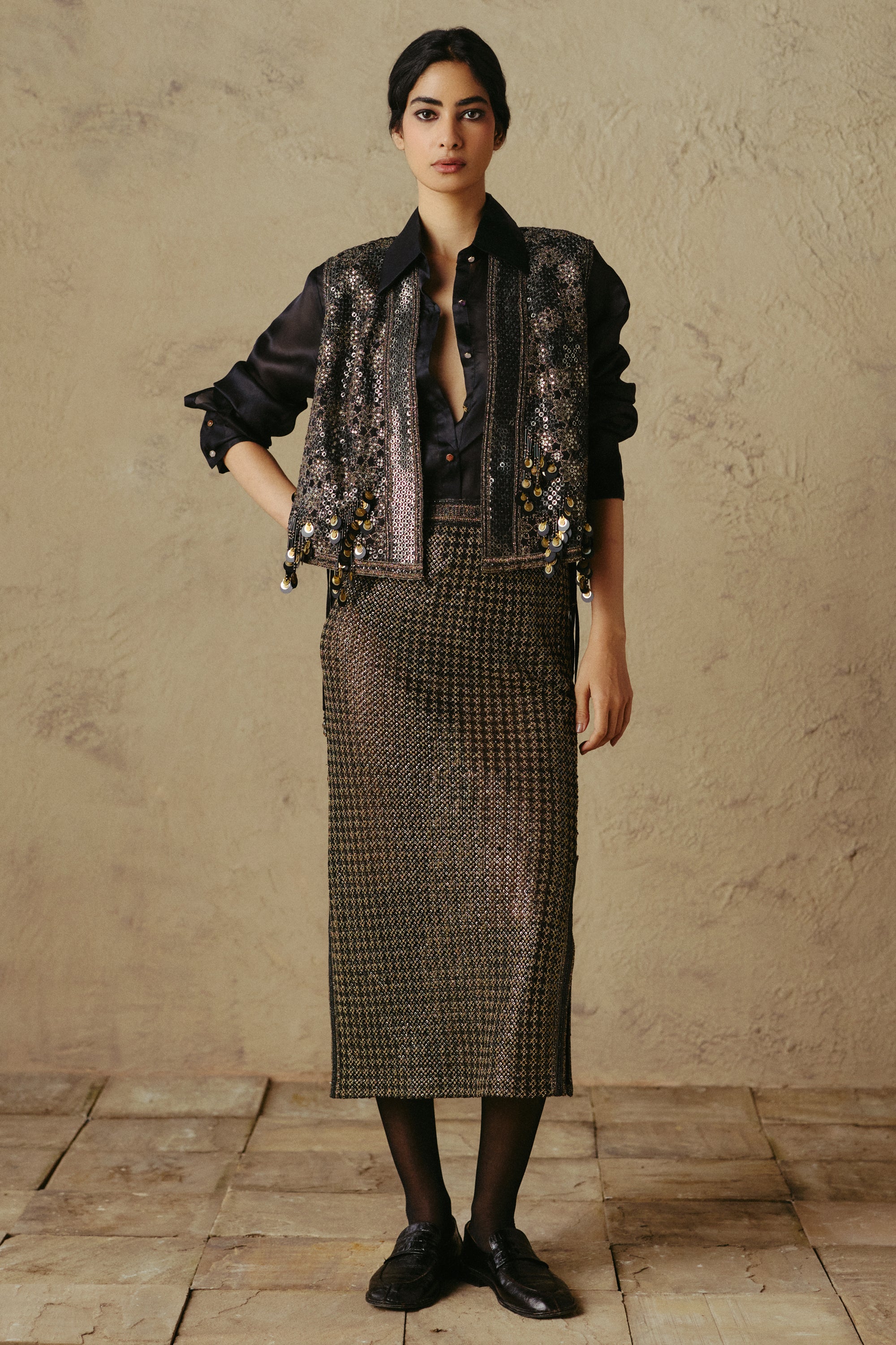 Black Gold Tassel Gilet