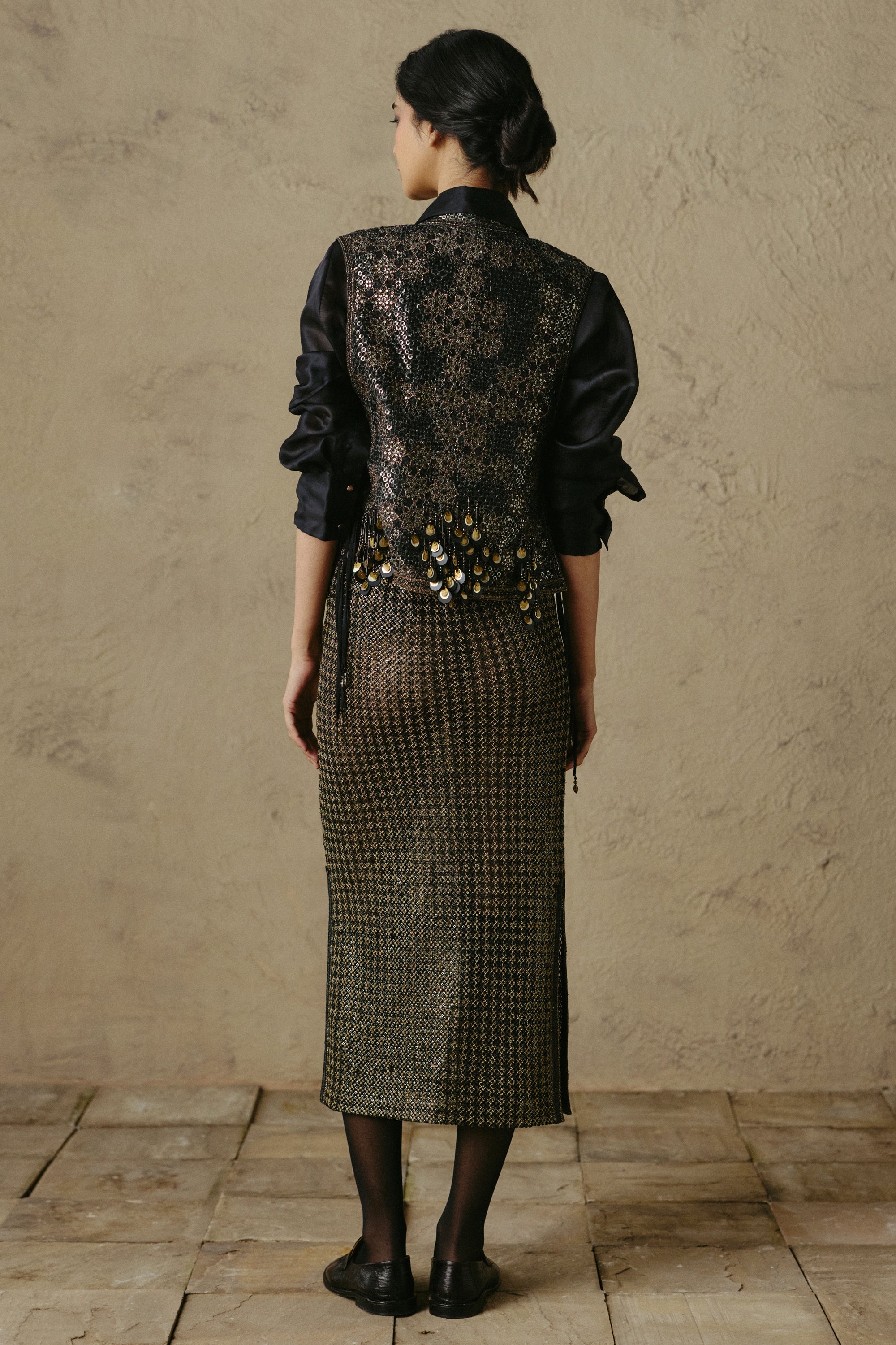 Black Gold Tassel Gilet