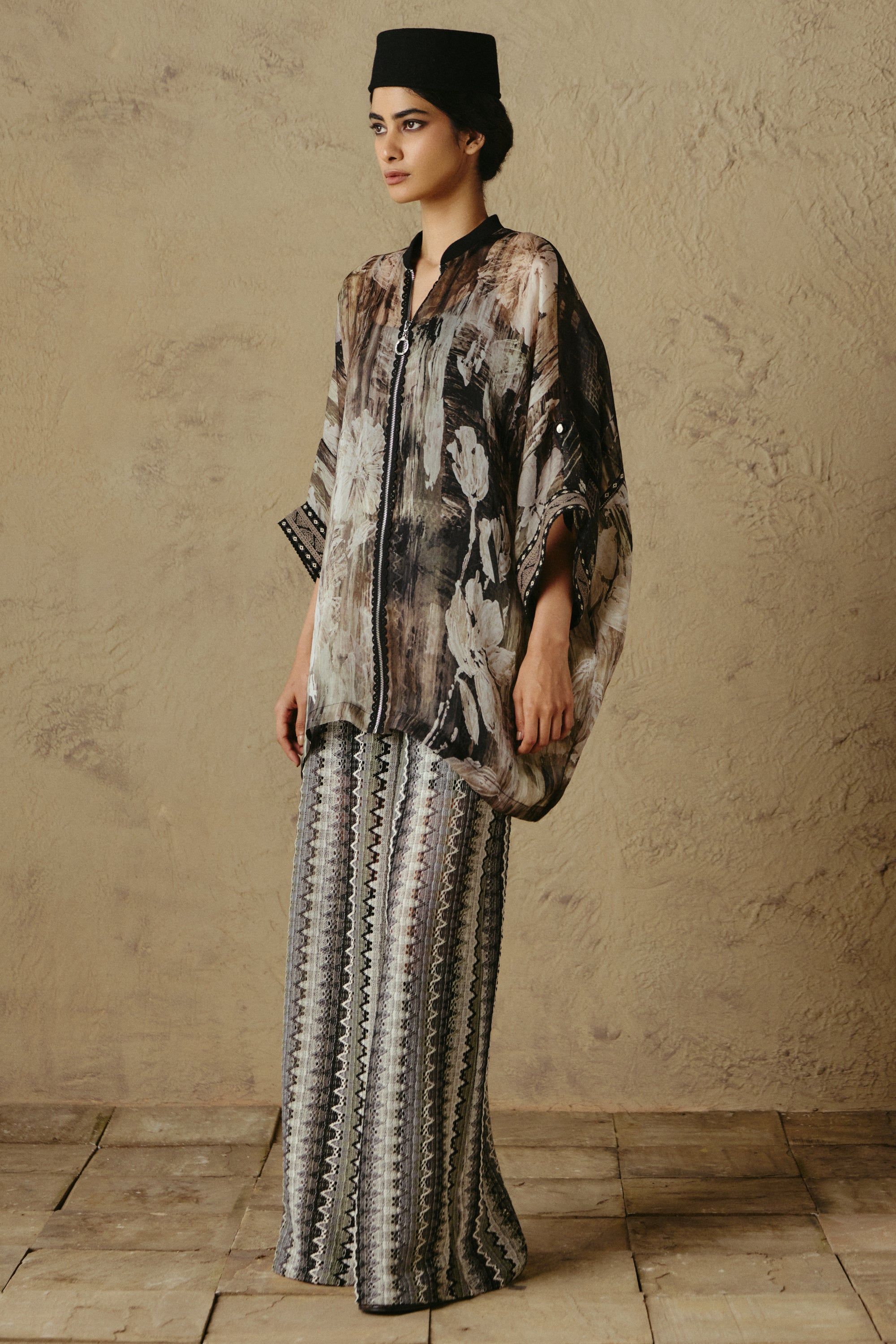 Zip Collar Organza Tunic