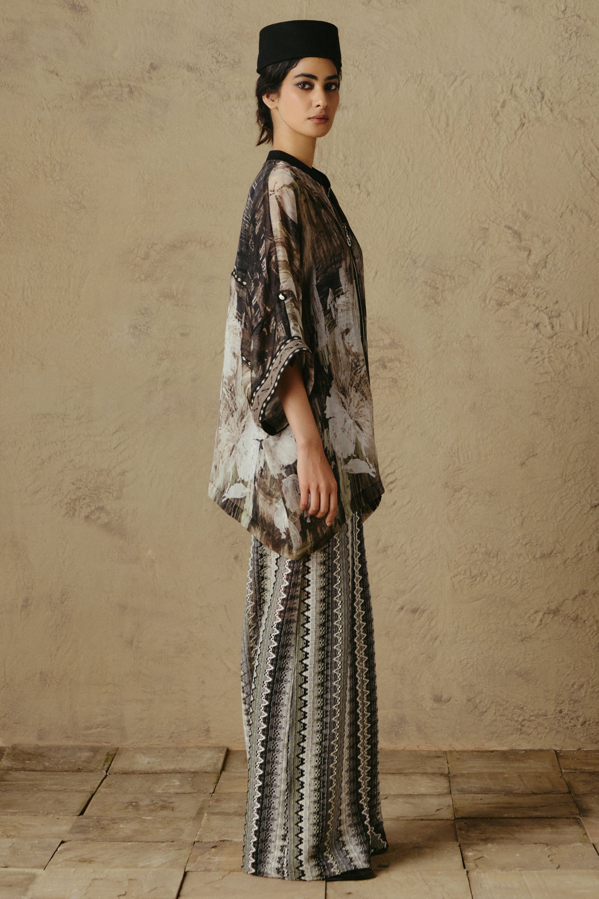 Zip Collar Organza Tunic