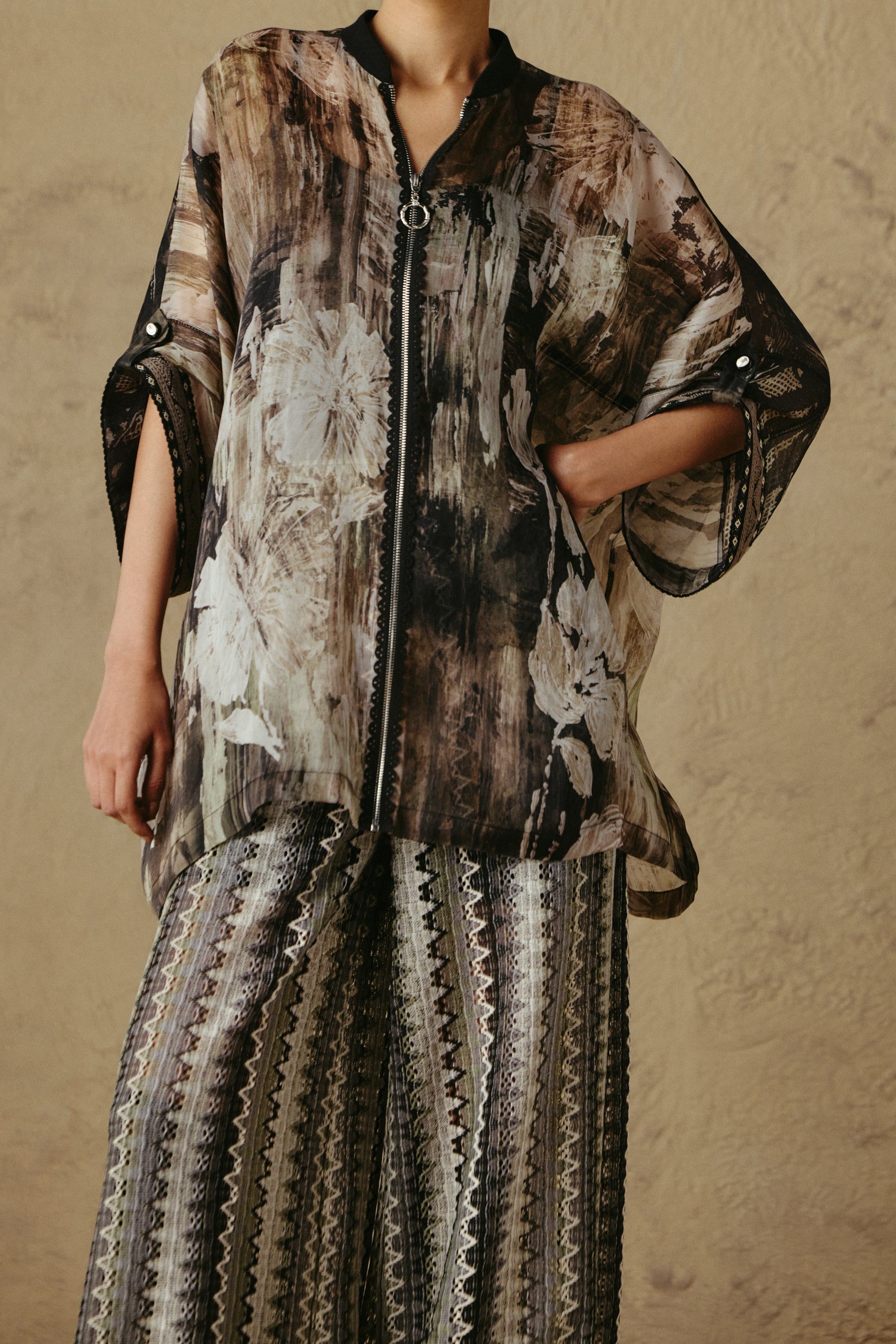 Zip Collar Organza Tunic