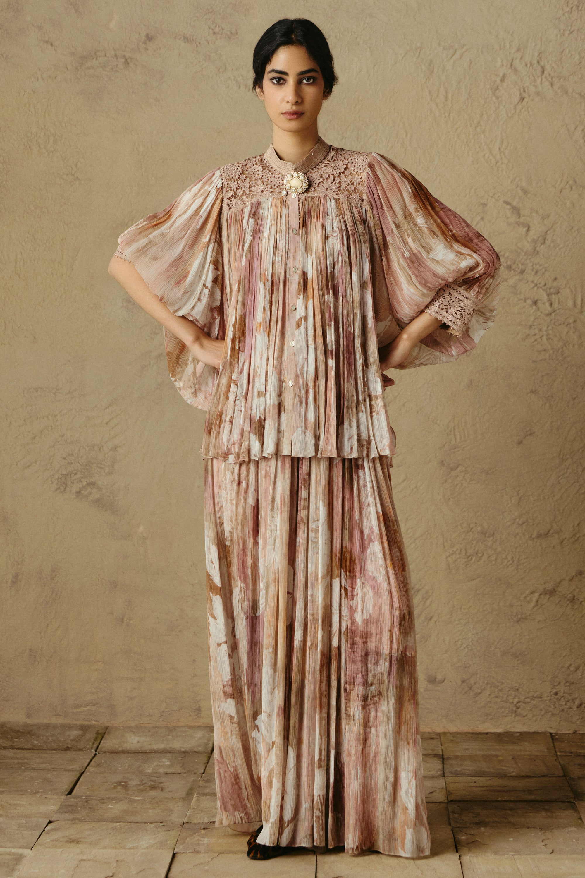 Lace Appliqué Chiffon Shirt