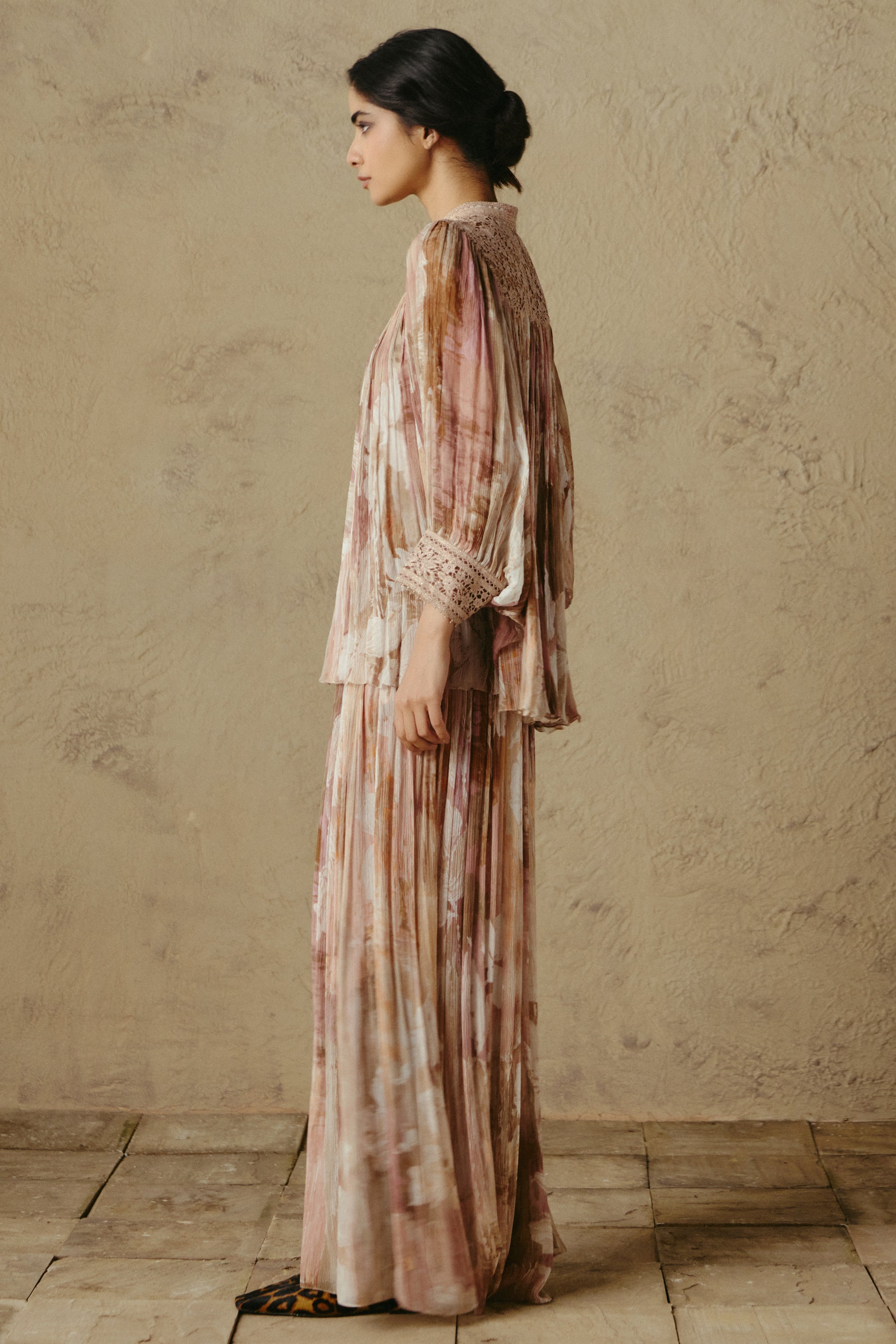 Blush Gathered Chiffon Trousers