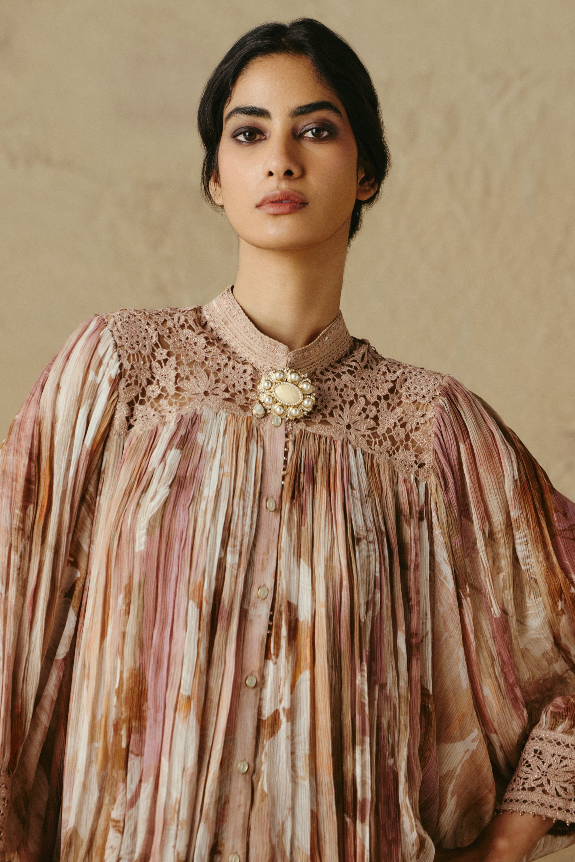 Lace Appliqué Chiffon Shirt