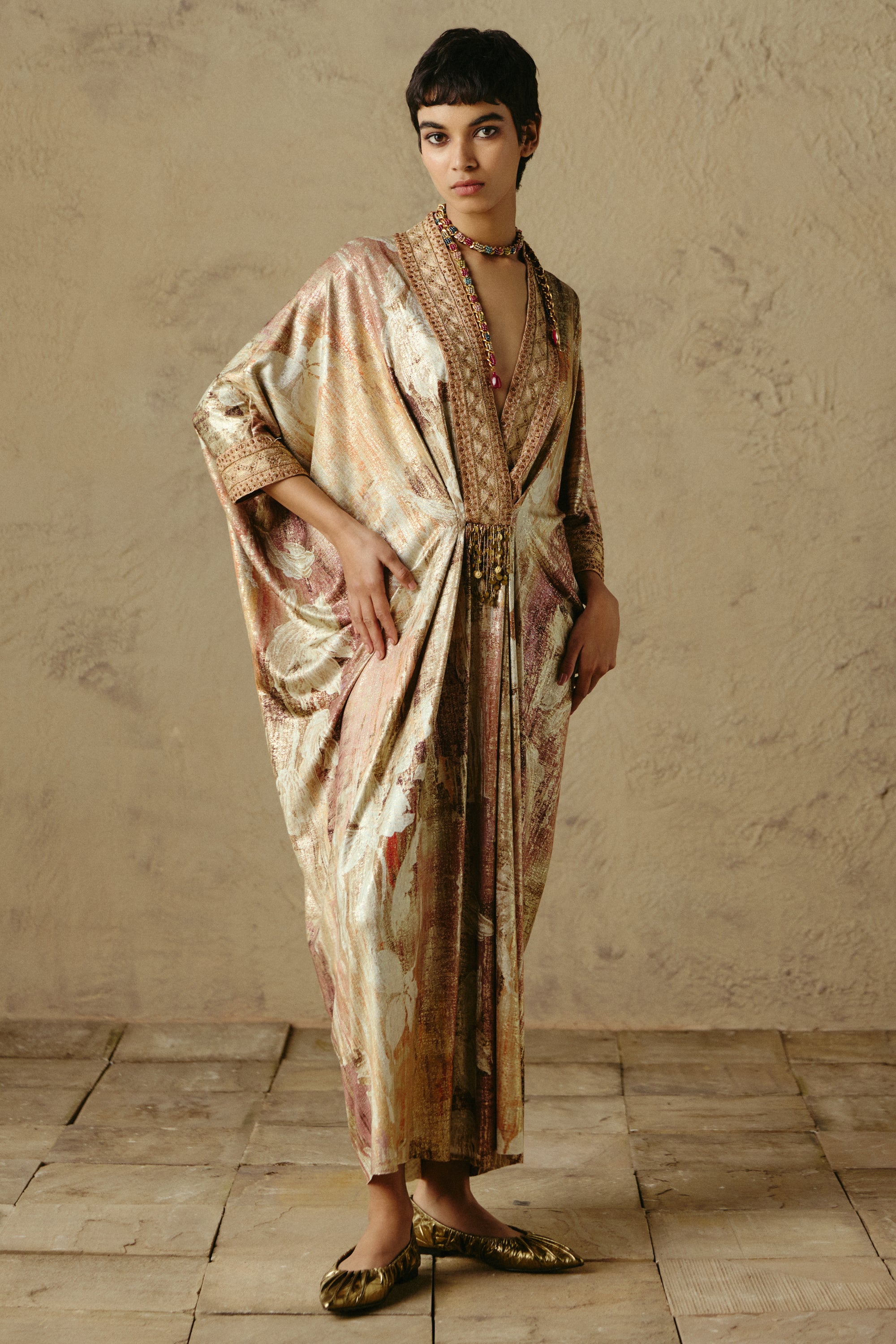 Embroidered V-Neck Kaftan