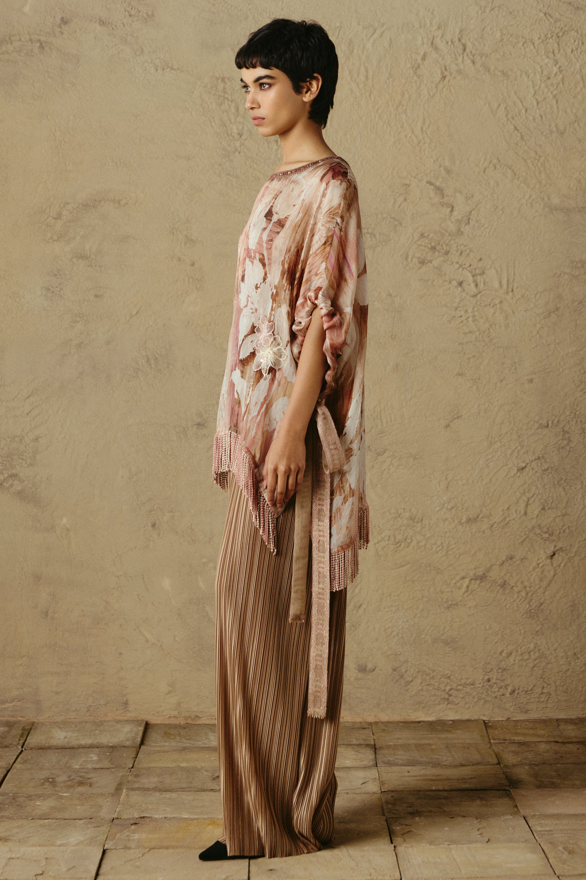 Floral Rib Organza Top
