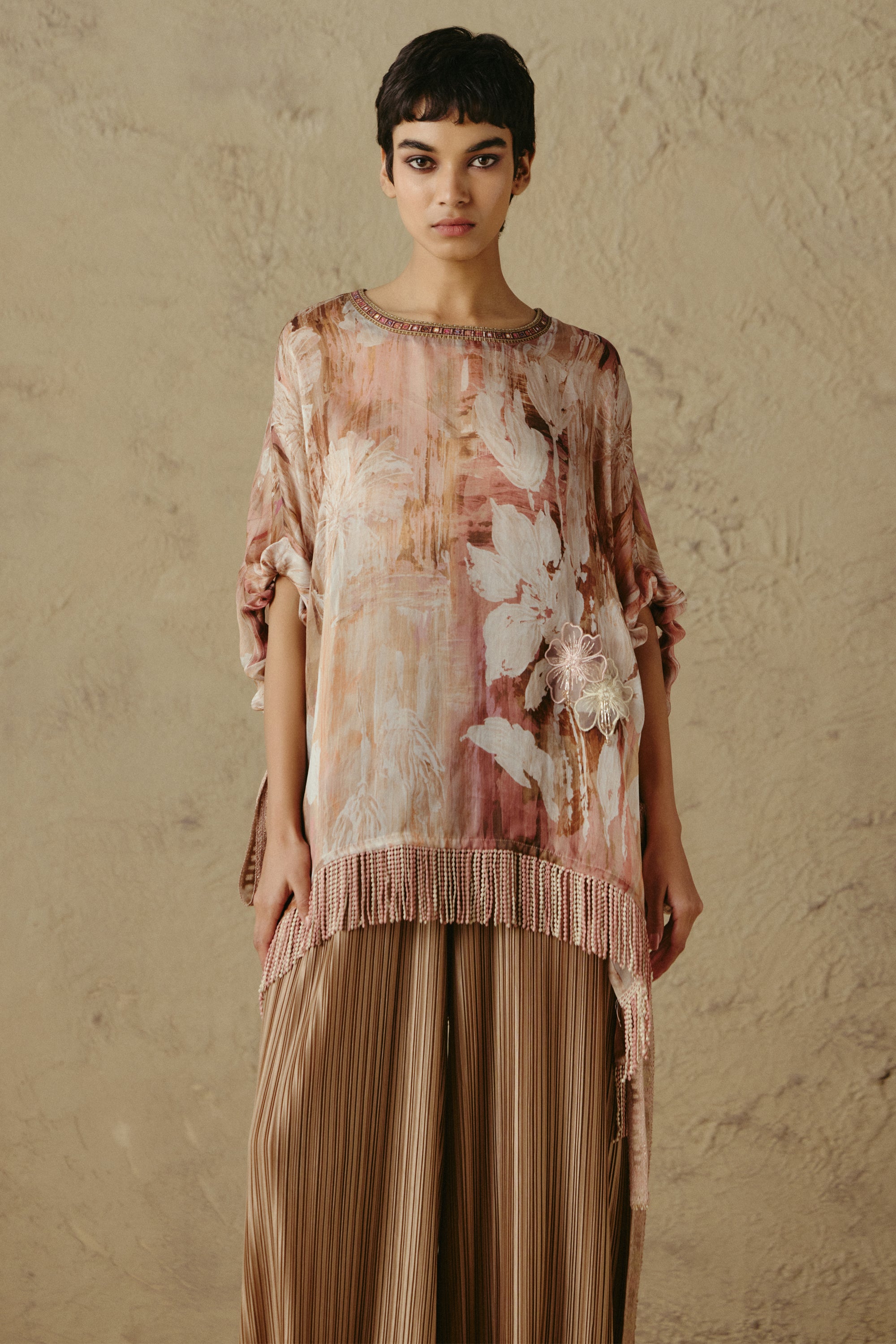 Floral Rib Organza Top
