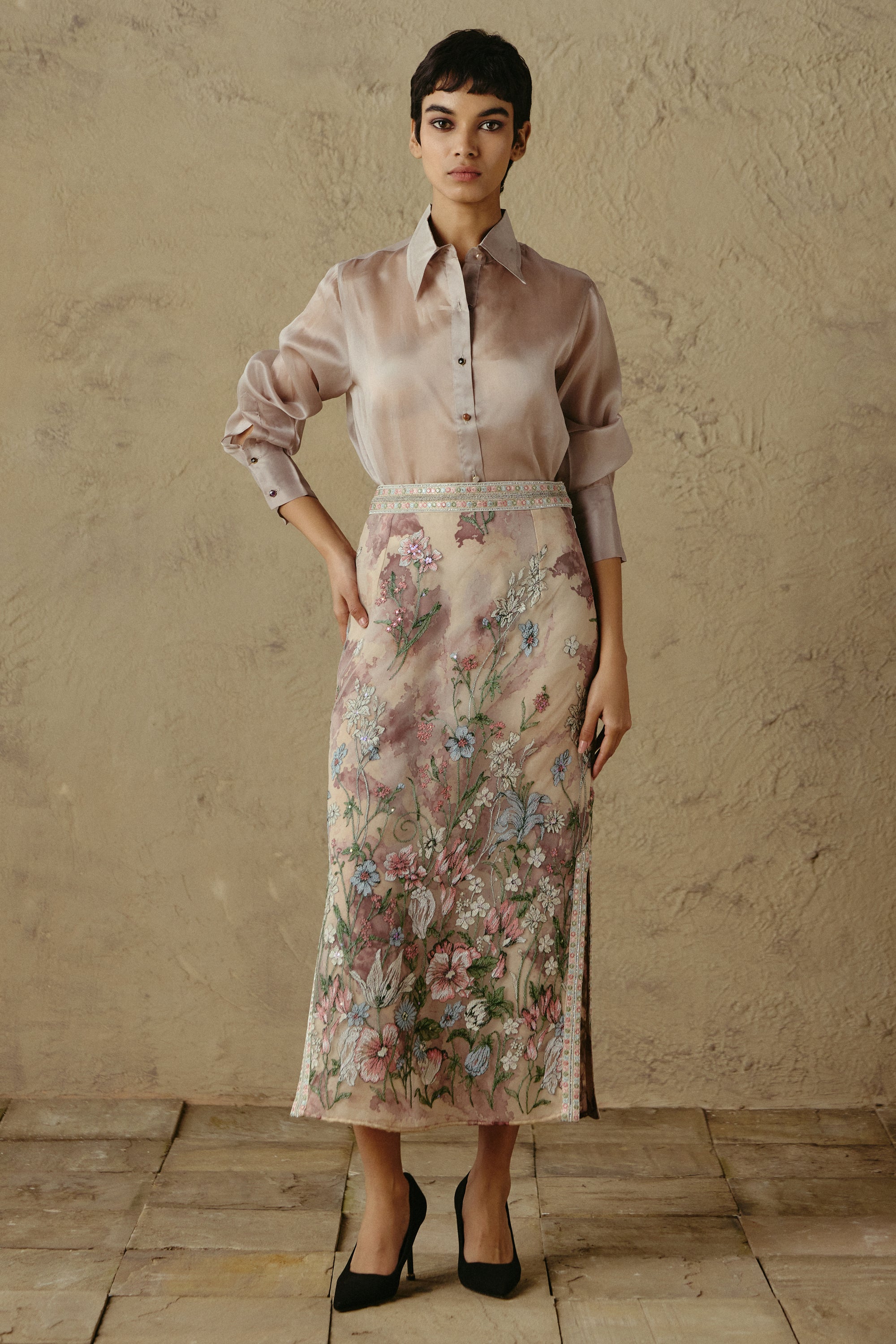 Floral Border Pencil Skirt