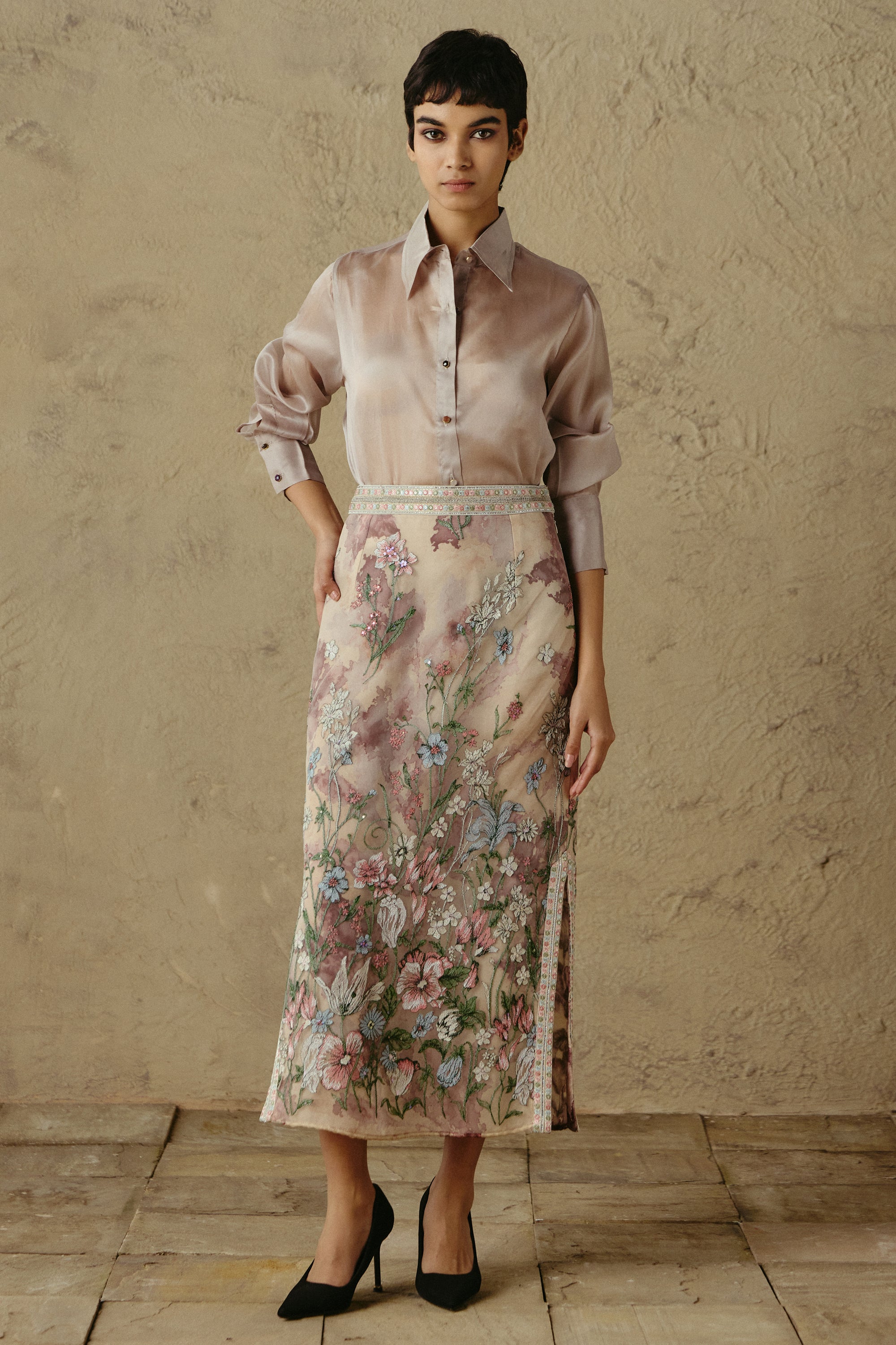 Floral Border Pencil Skirt