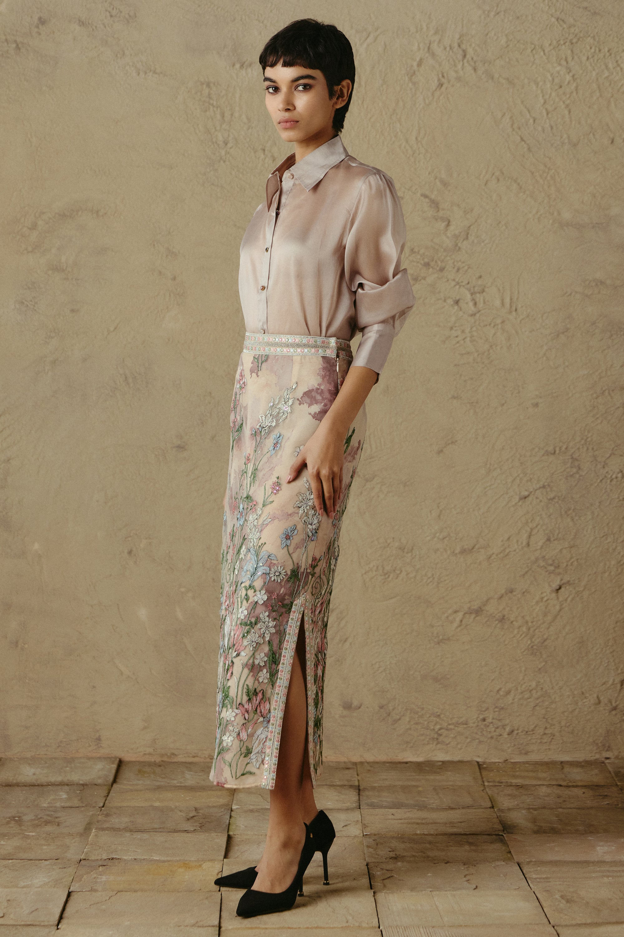 Floral Border Pencil Skirt