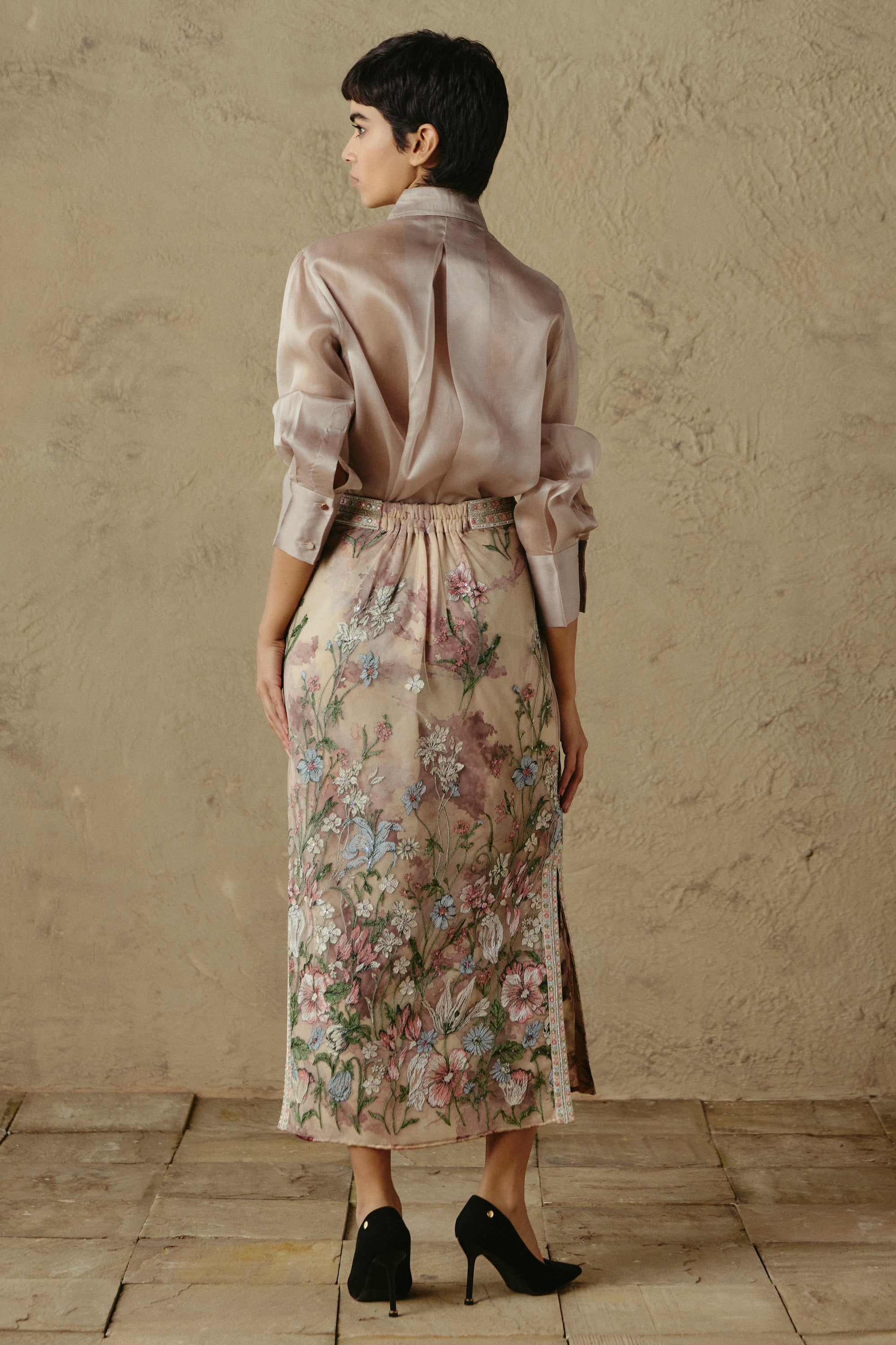 Floral Border Pencil Skirt