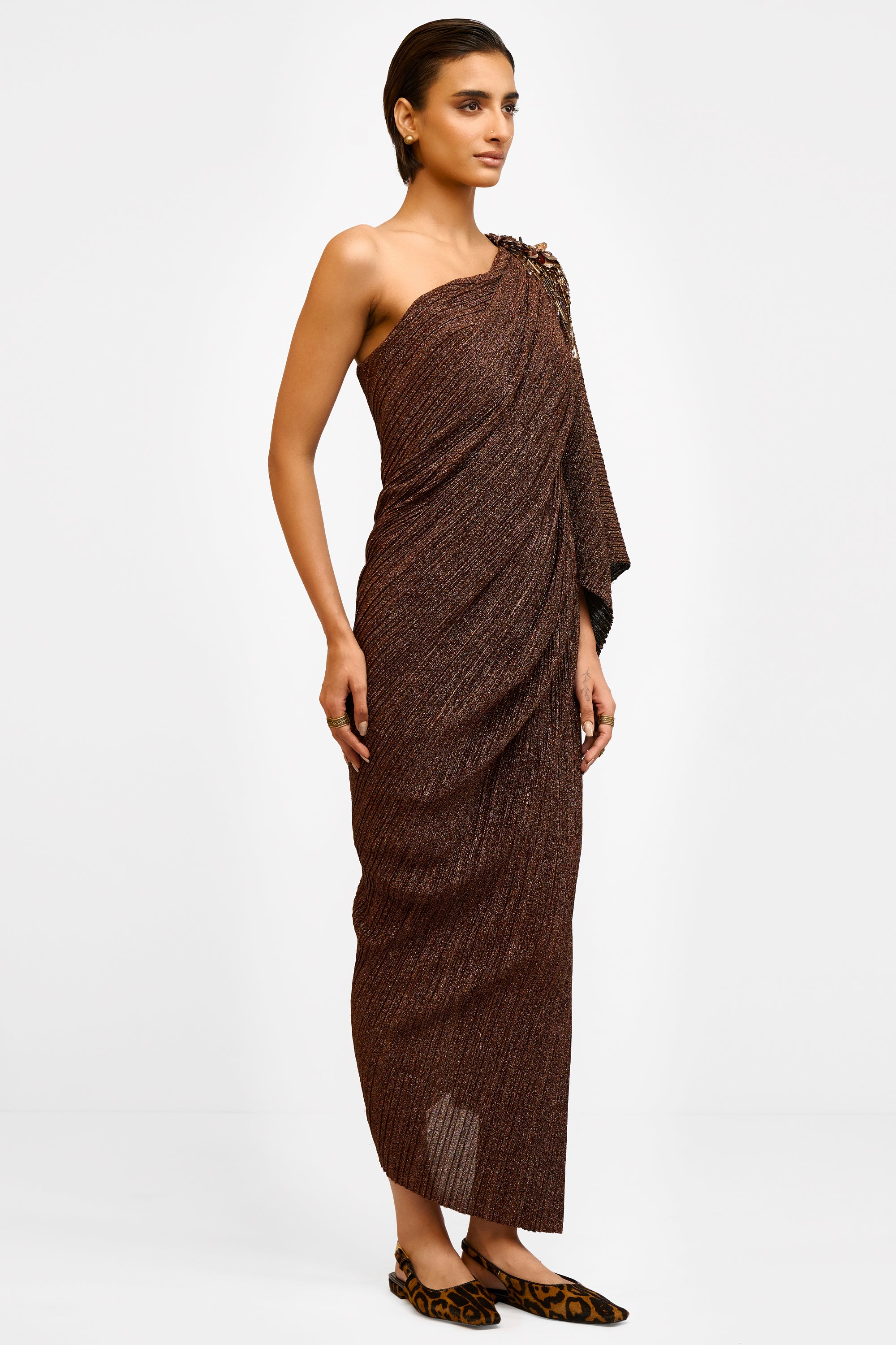 Crinkled One Shoulder Dress