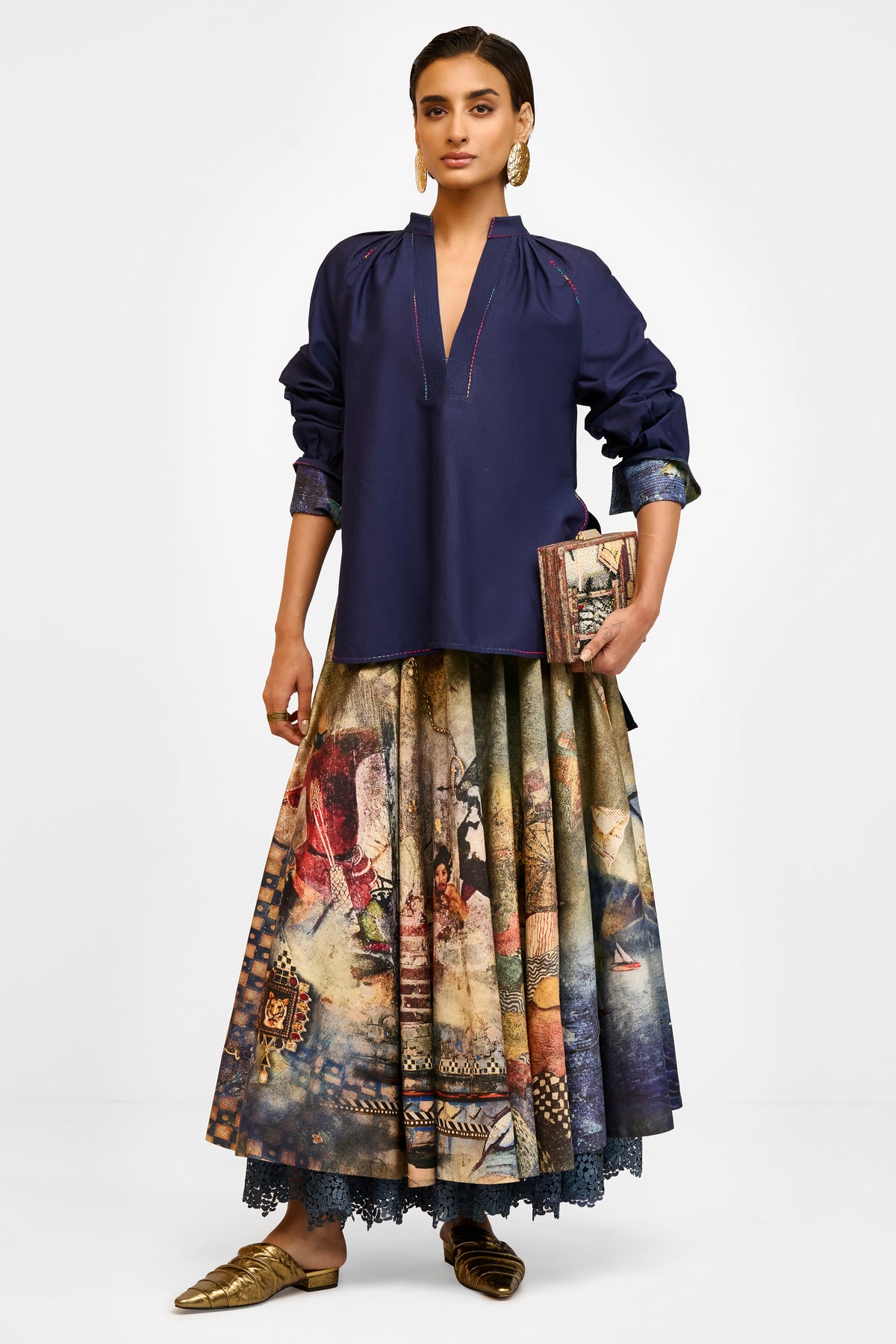 Printed Chanderi Skirt