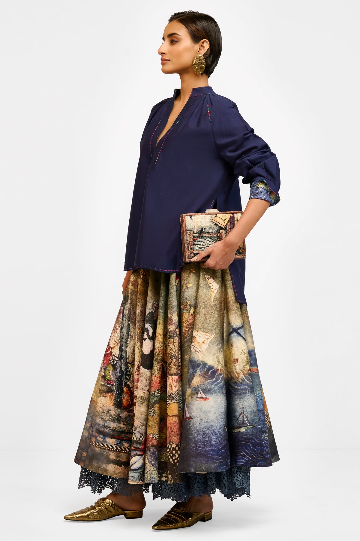 Printed Chanderi Skirt