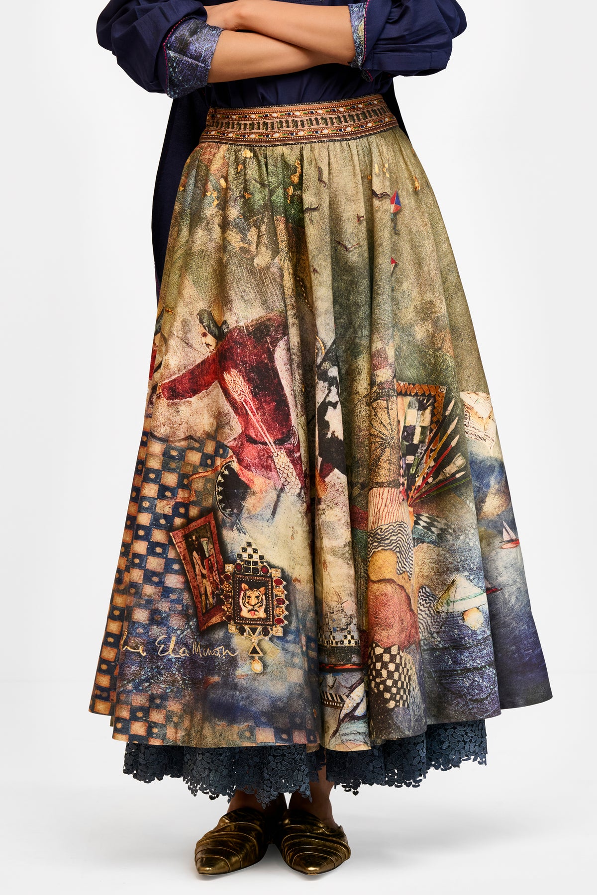 Printed Chanderi Skirt
