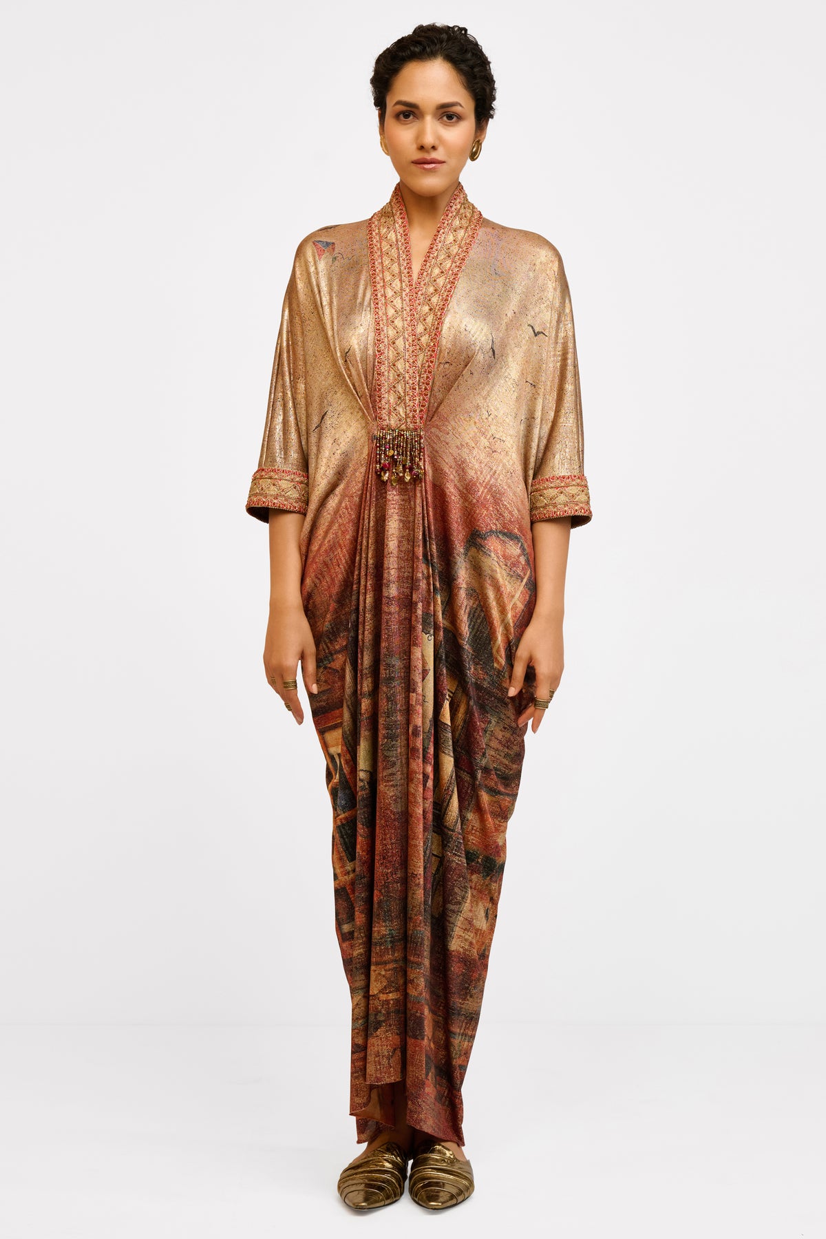 Embroidered Foil Kaftan