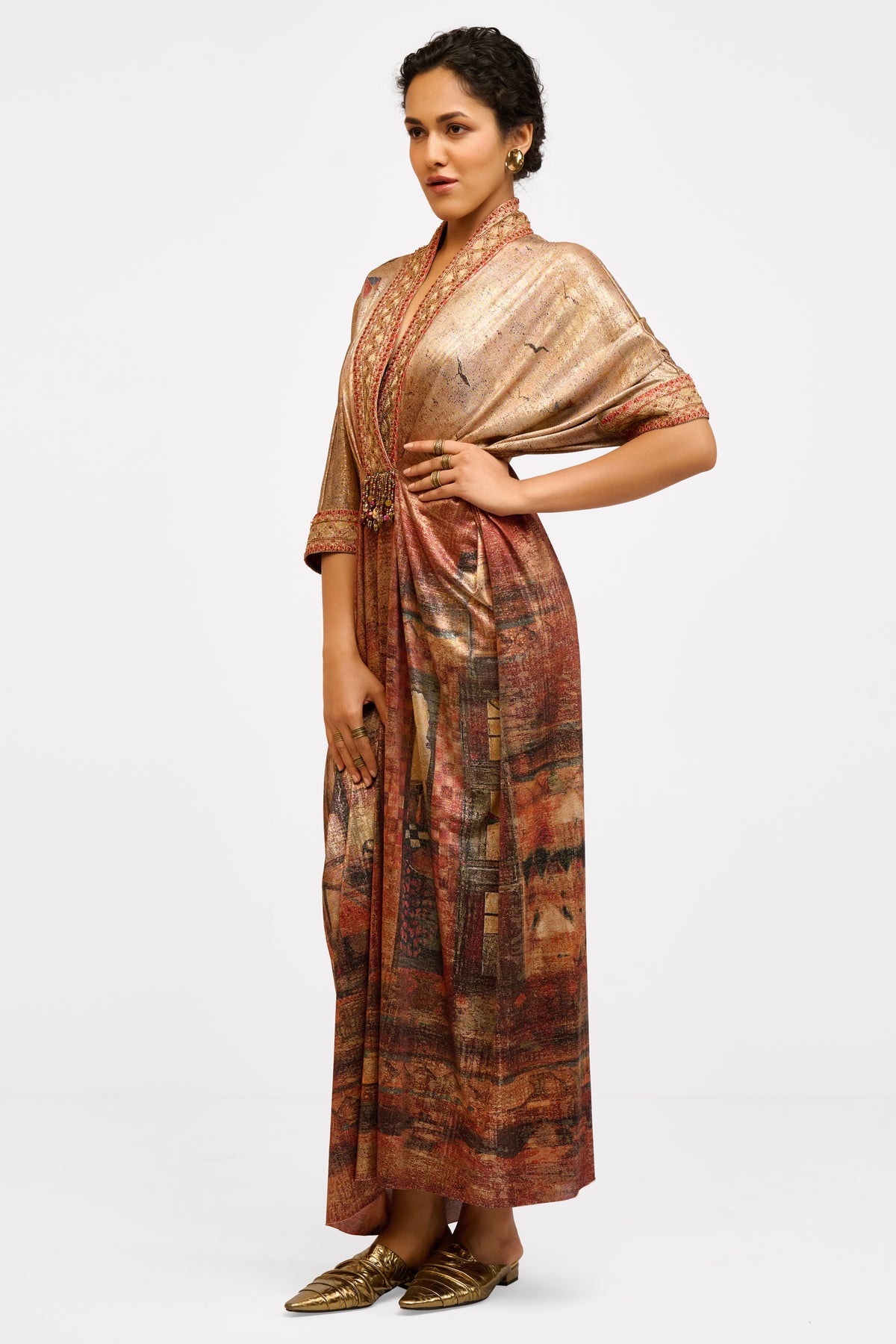 Embroidered Foil Kaftan