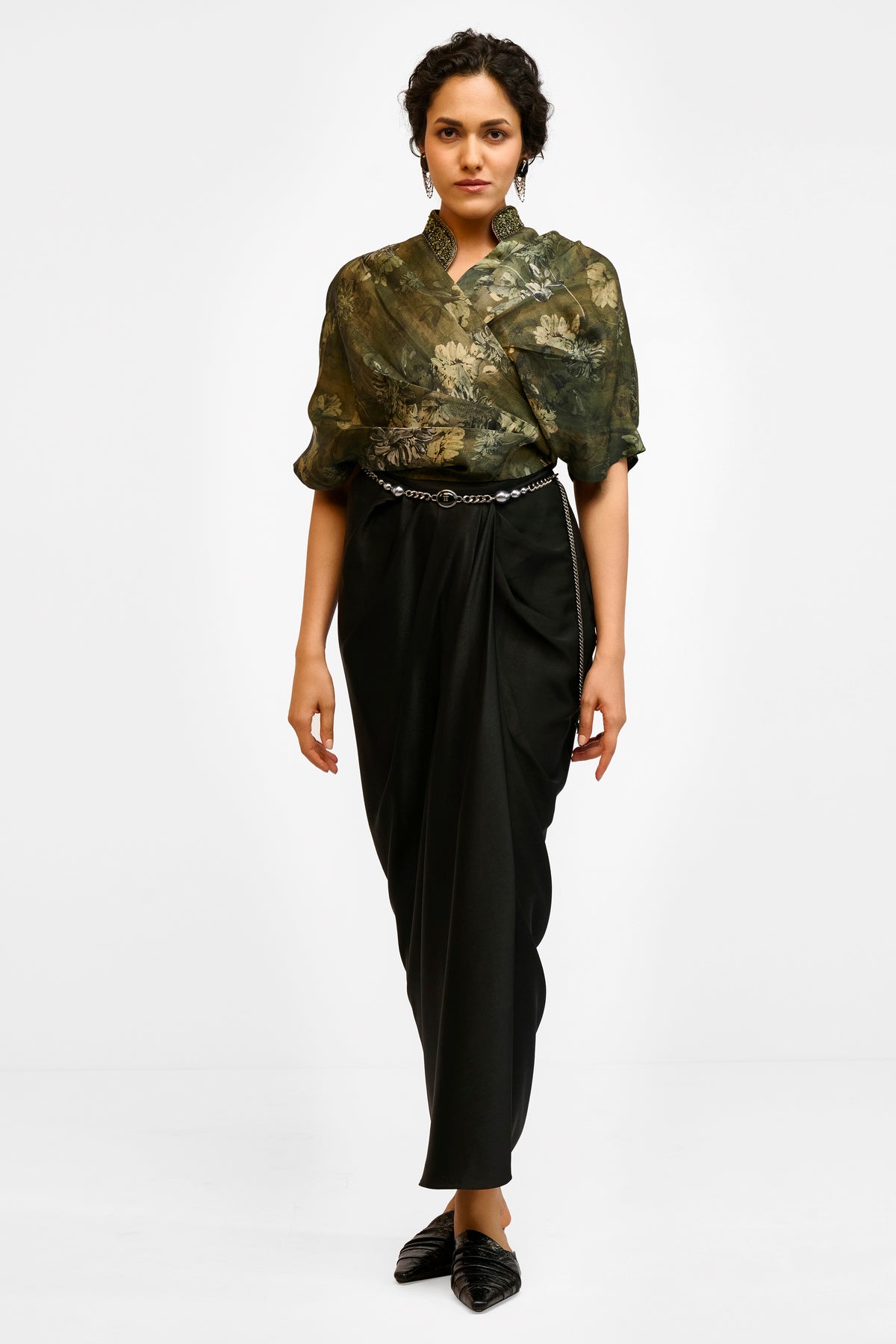 Linen Satin Wrap Top