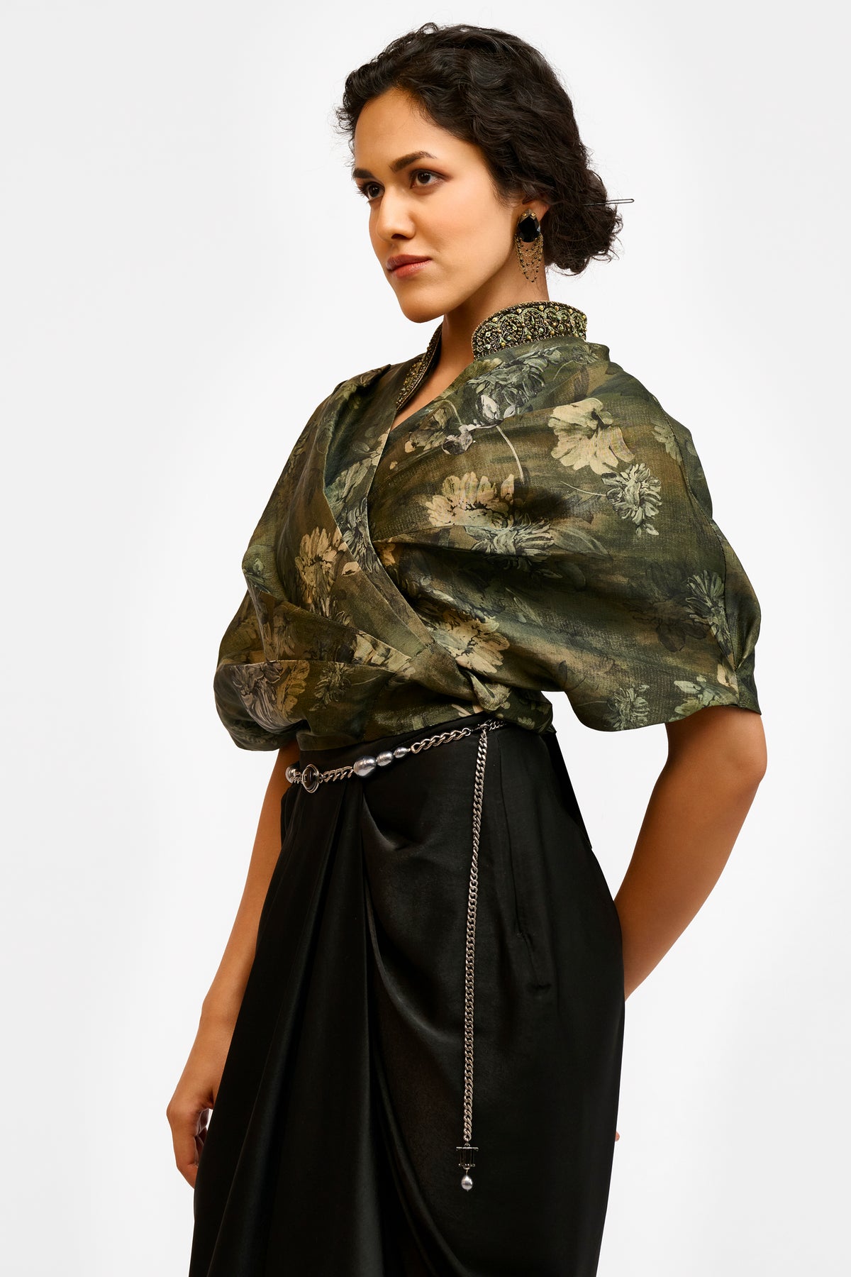 Linen Satin Wrap Top