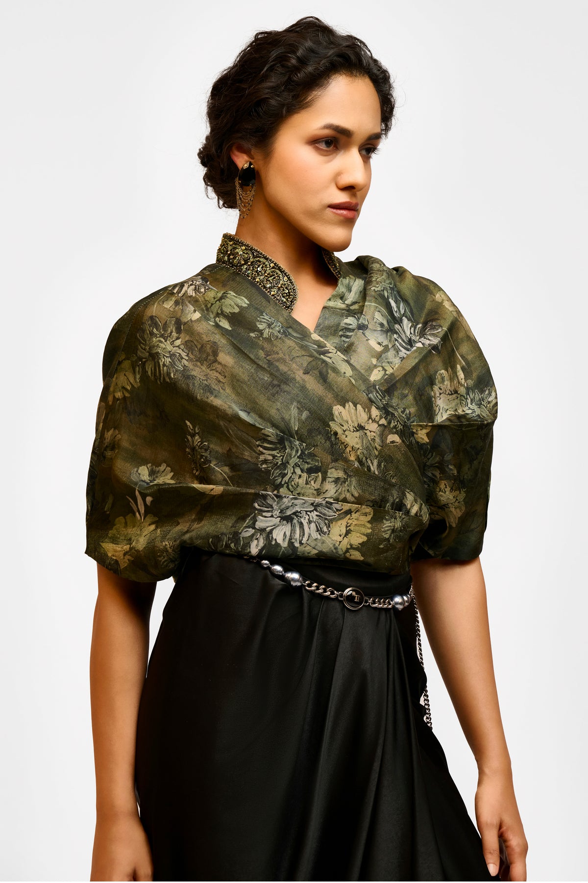 Linen Satin Wrap Top